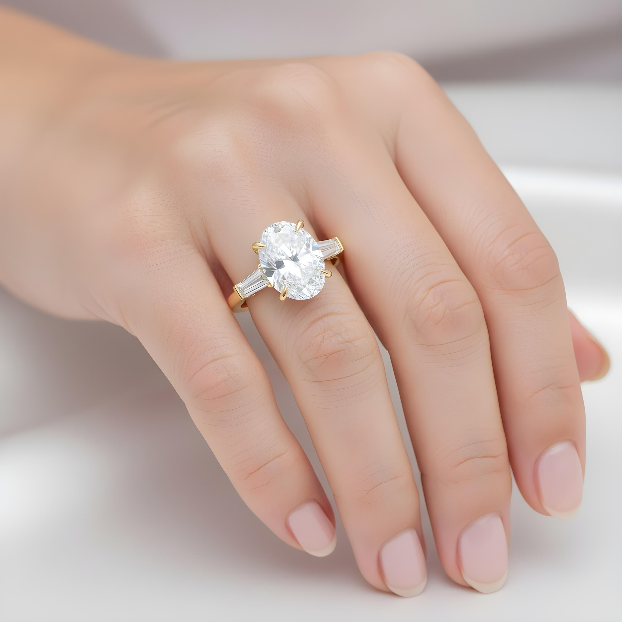 GIA 18K White Gold 5.0ct Oval Cut Tripple Diamond Engagement Ring 6.0ctw
