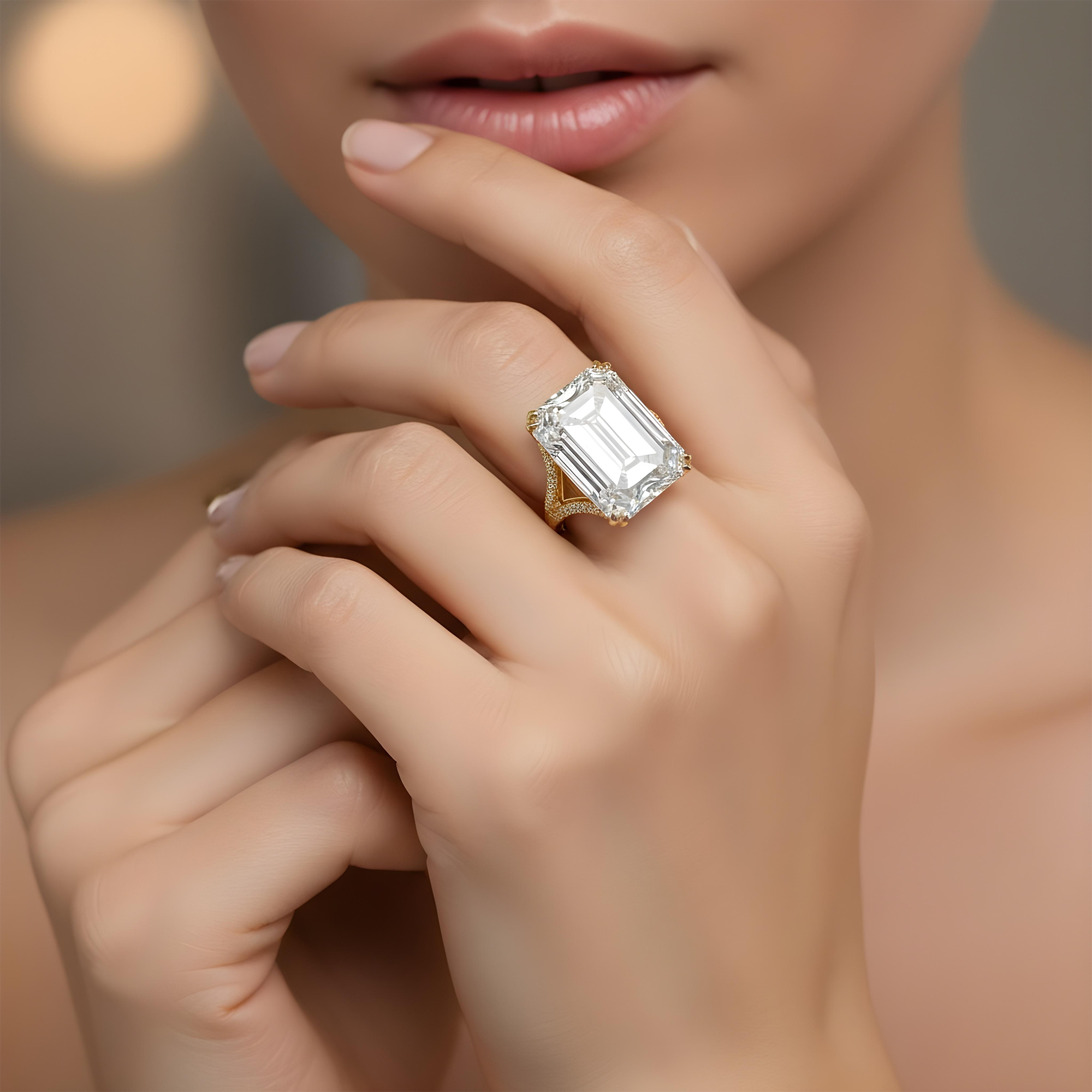 Platinum 31.62ct Emerald Cut Diamond Engagement Ring 33.62ctw