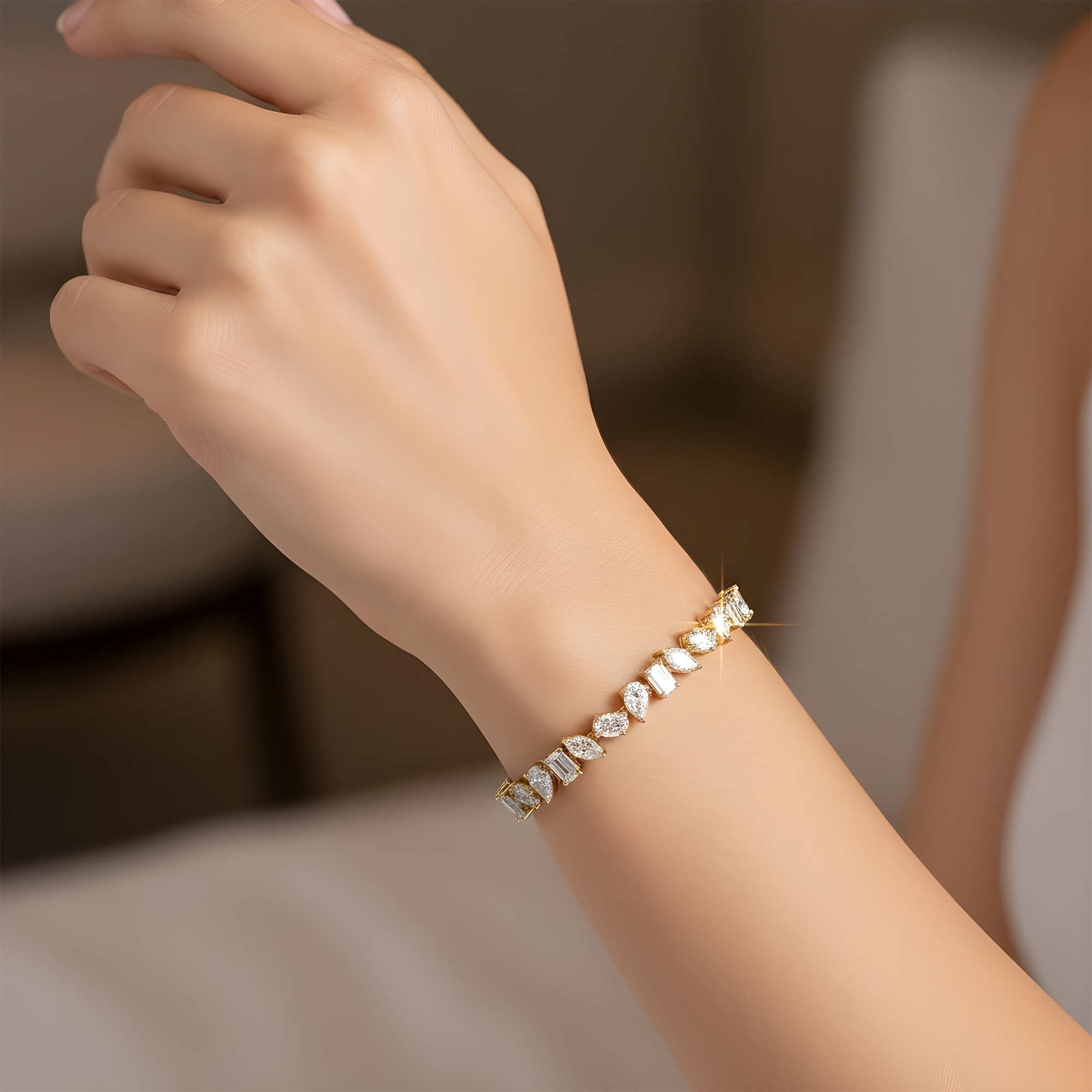 14K White Gold Multi Cut Diamond Bracelet 11.86ct