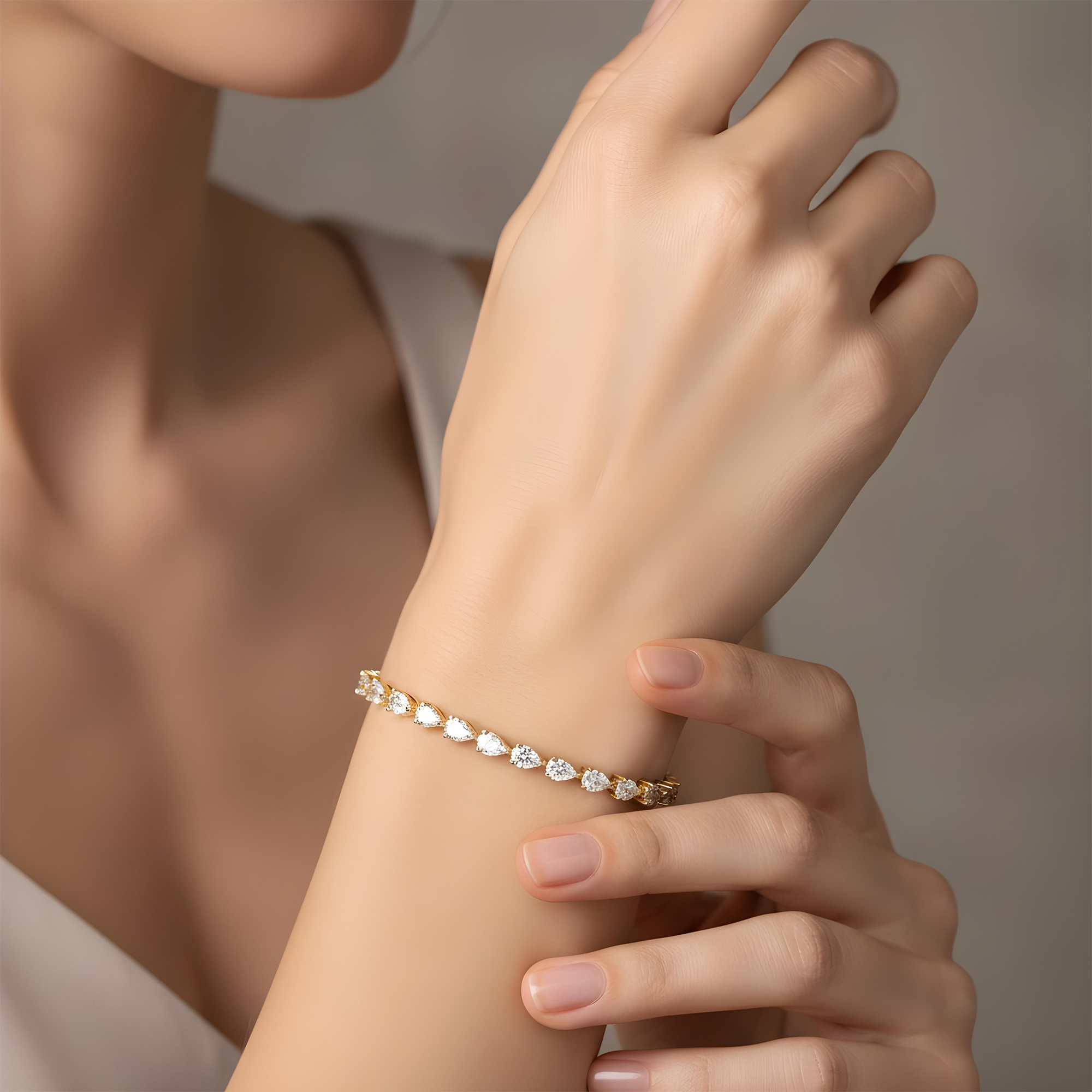 14K White Gold Pear Cut Diamond Tennis Bracelet 6.20ct