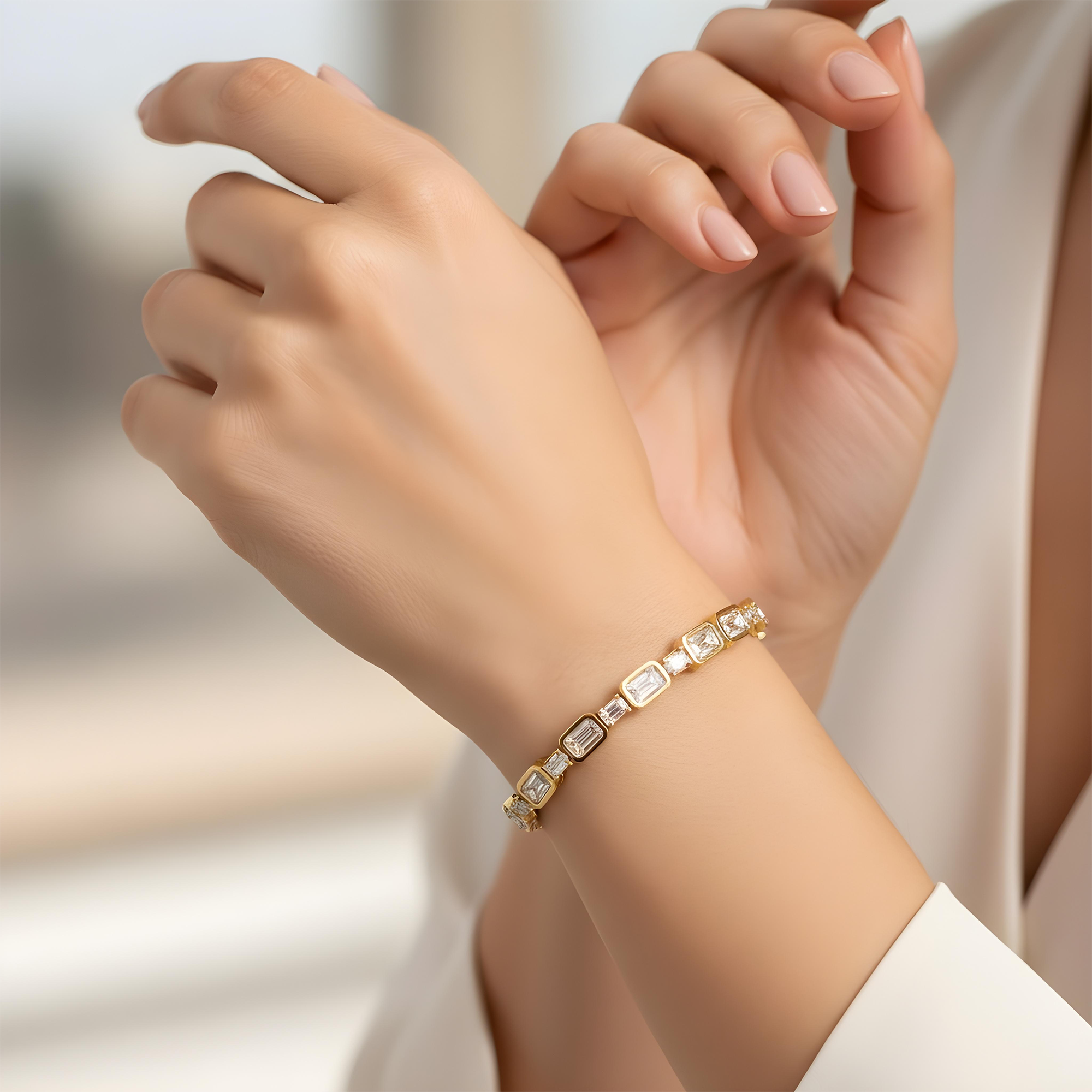 14K White Gold Emerald Cut Diamond Bracelet 11.92ct
