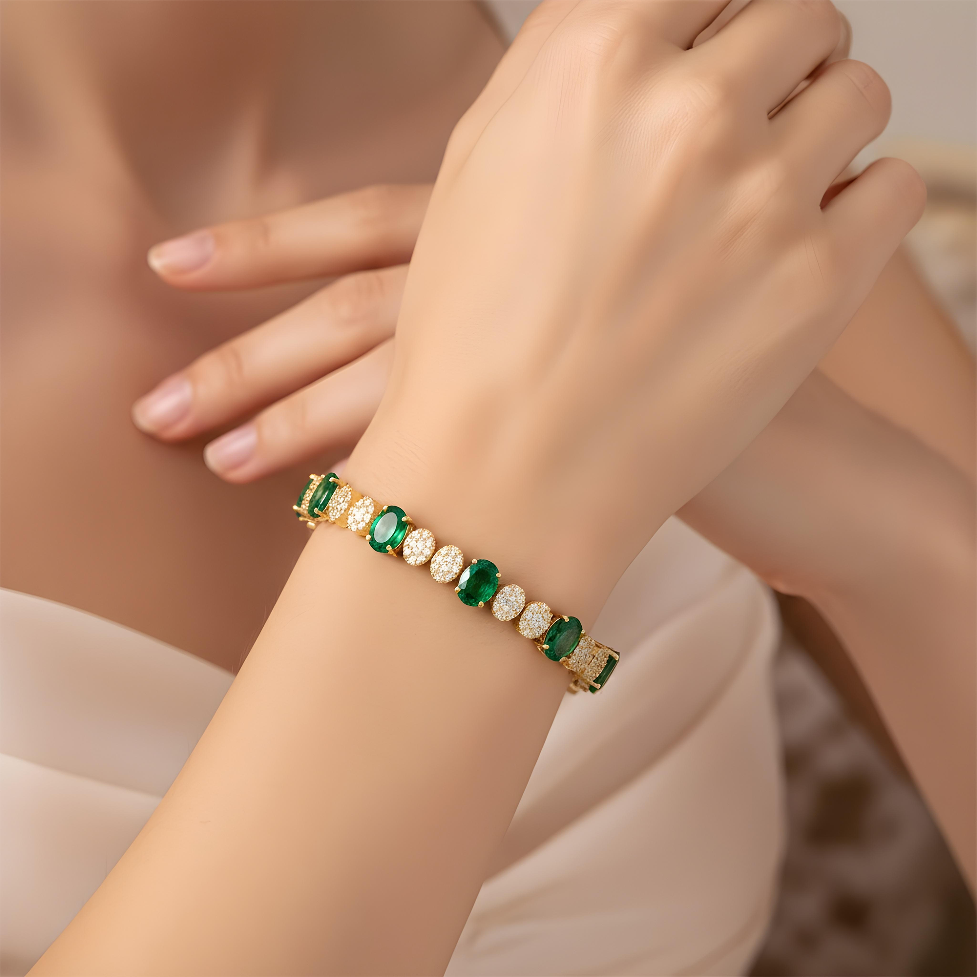 18K White Gold Oval Cut Emerald & Diamond Tennis Bracelet 10.68ct