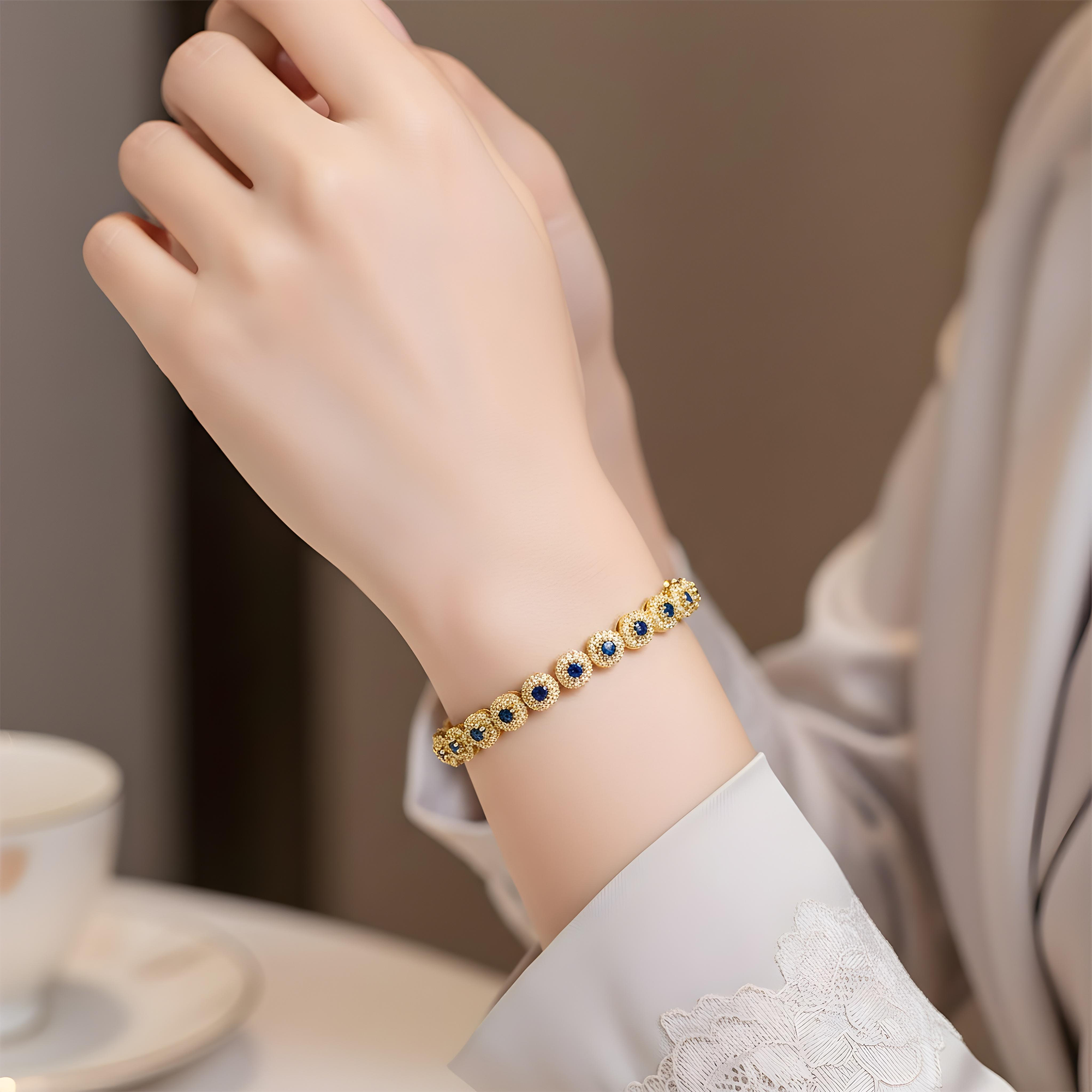 14K White Gold Round Sapphire & Diamond Bracelet 4.62ctw