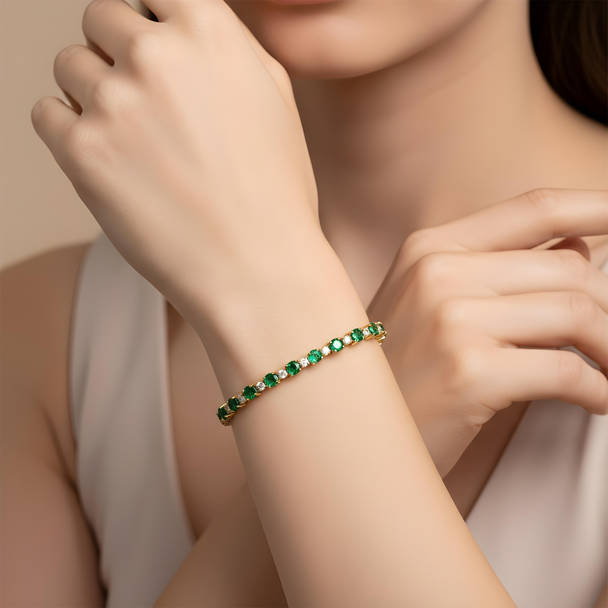 14K White Gold Round Emerald & Diamond Tennis Bracelet 7.32ctw