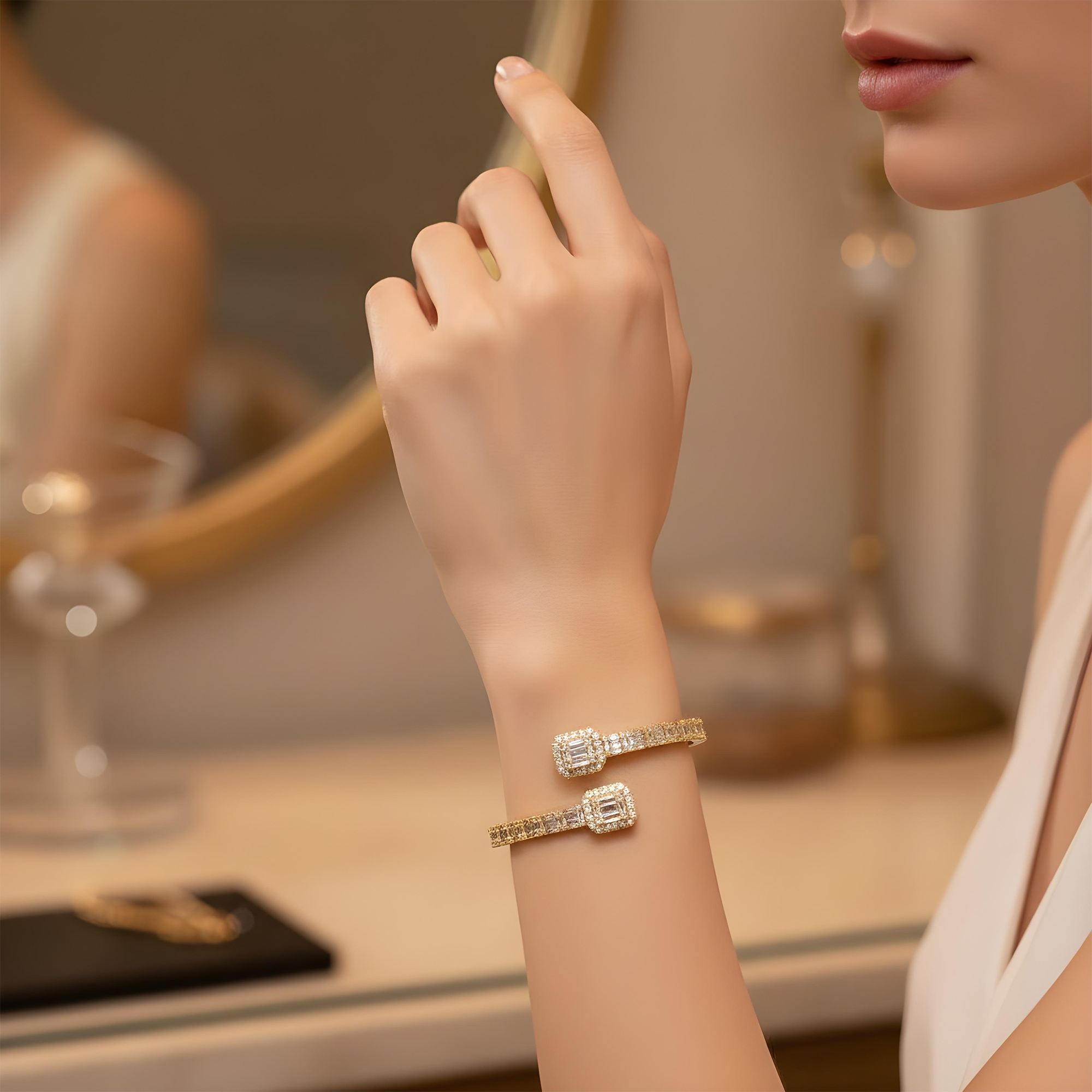 14K White Gold Baguette & Round Diamond Bangle Bracelet 7.05ct