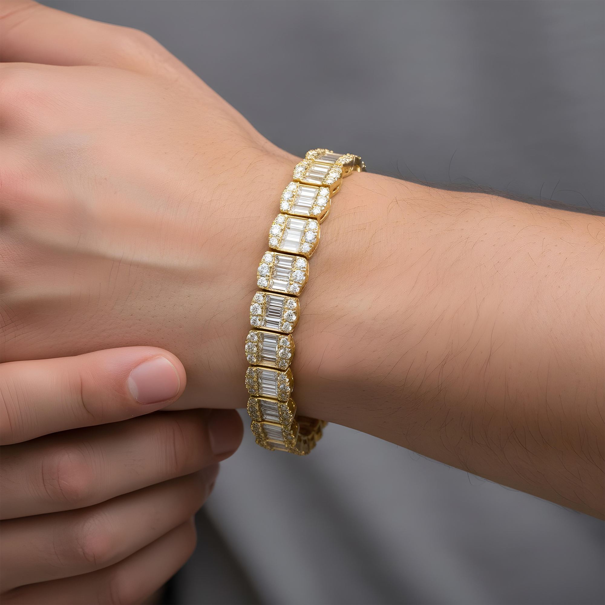 14K White Gold Baguette & Round Diamond Bracelet 13.0ct