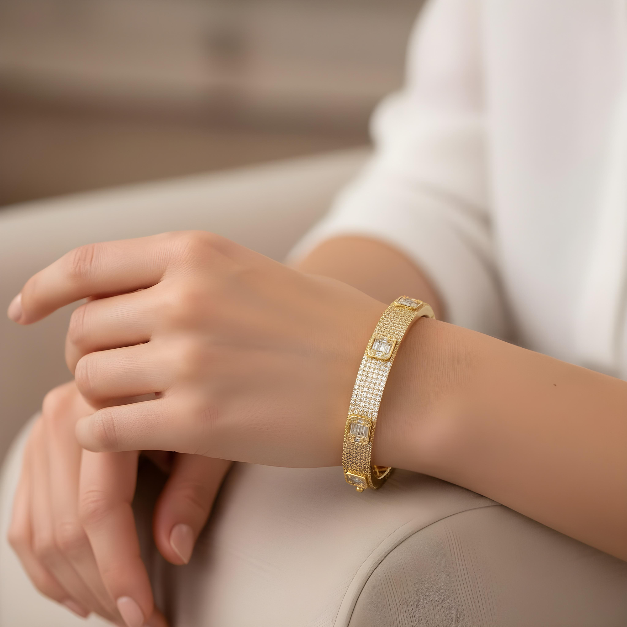 14K White Gold Baguette & Round Diamond Bangle Bracelet 3.30ct