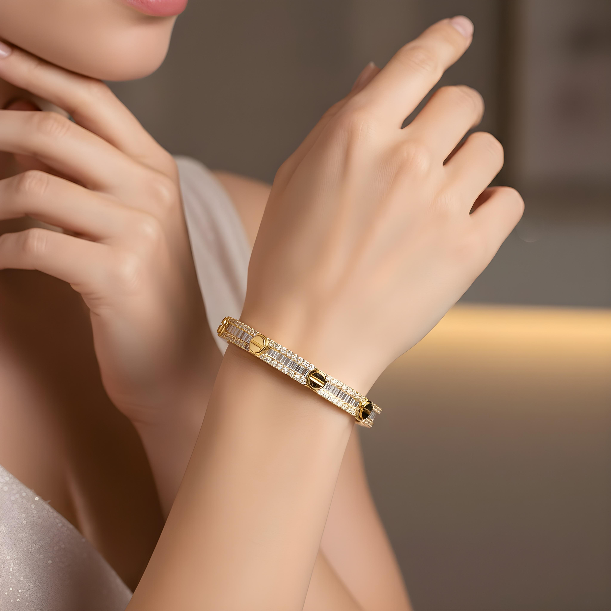 14K White Gold Round & Baguette Diamond Bangle 2.65ct