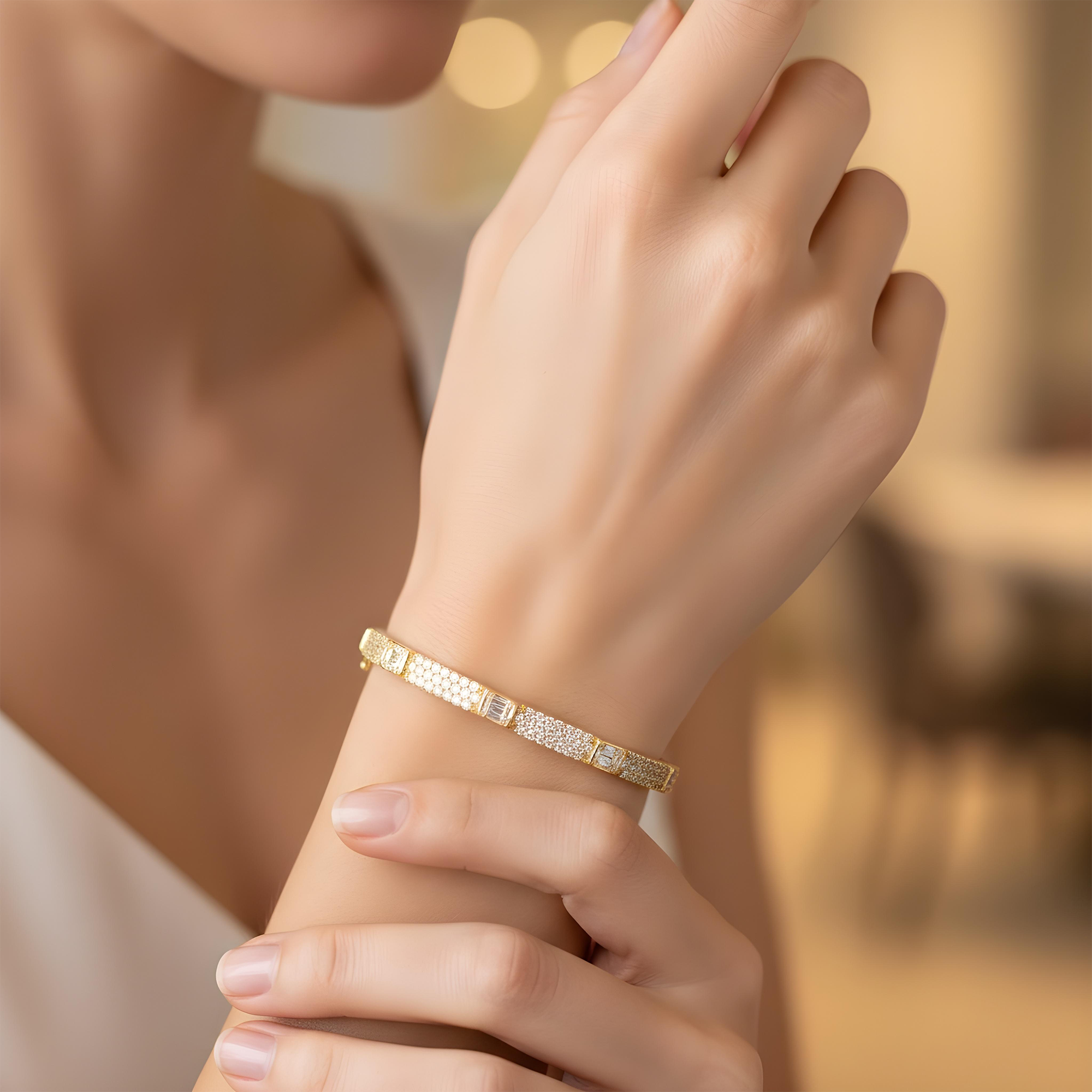 14K White Gold Round & Emerald Cut Diamond Bangle Bracelet 2.0ct