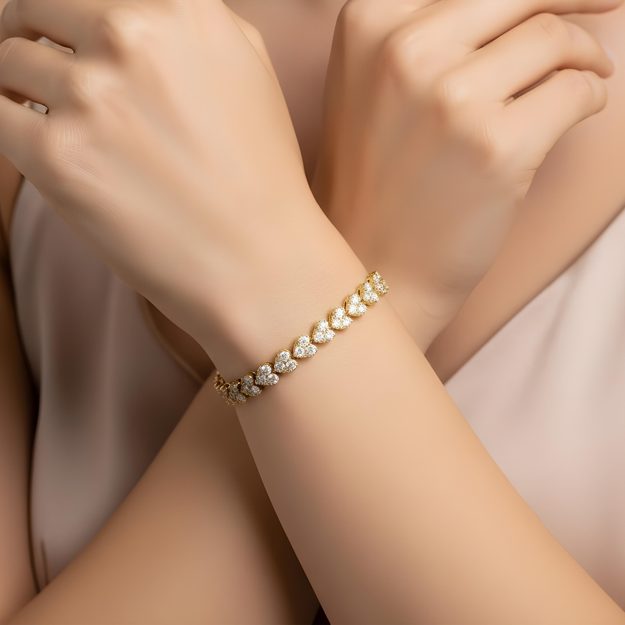 14K Rose Gold Round Diamond Heart Shaped Bracelet 8.14ct