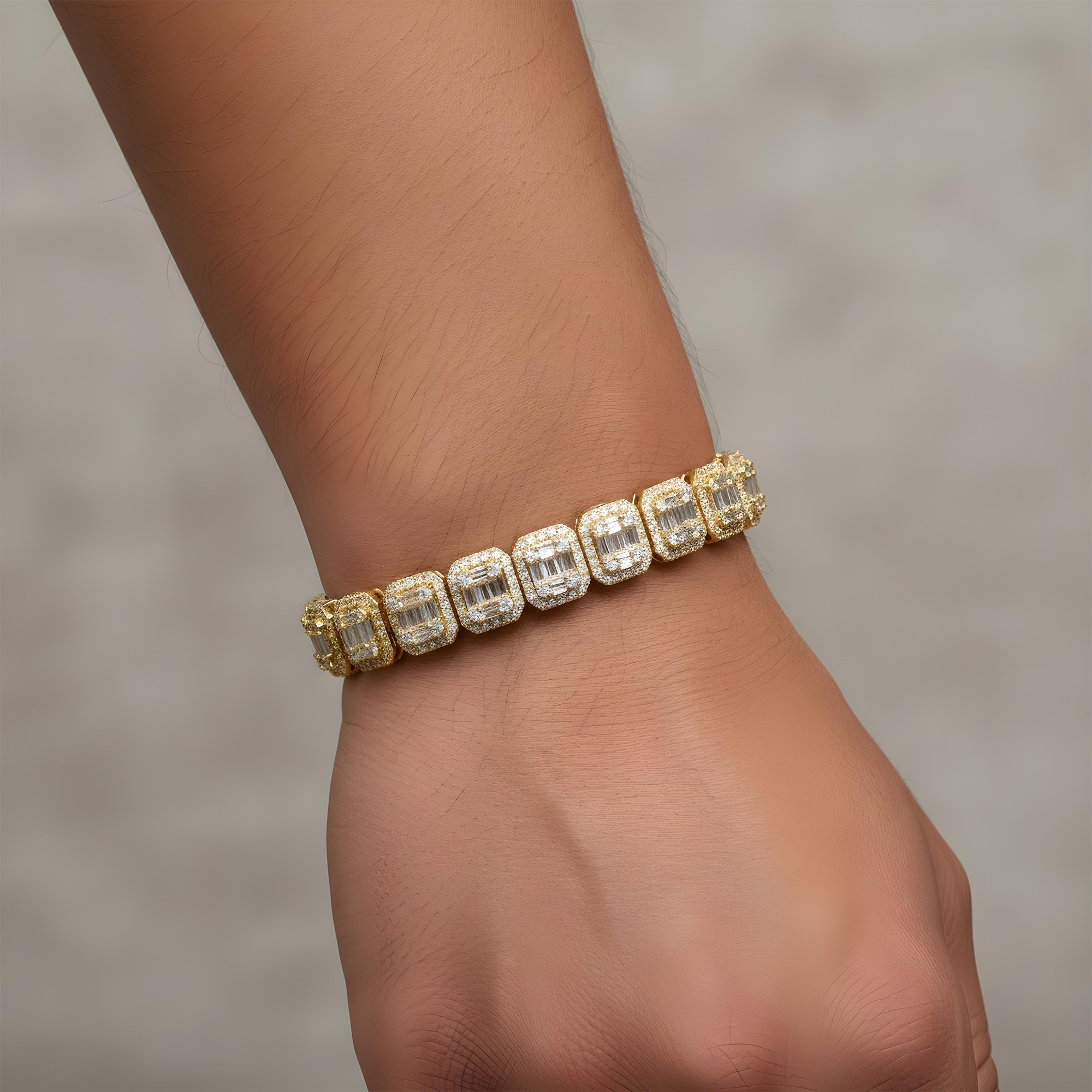 14K White Gold Square Link Baguette Diamond Bracelet 8.73ct