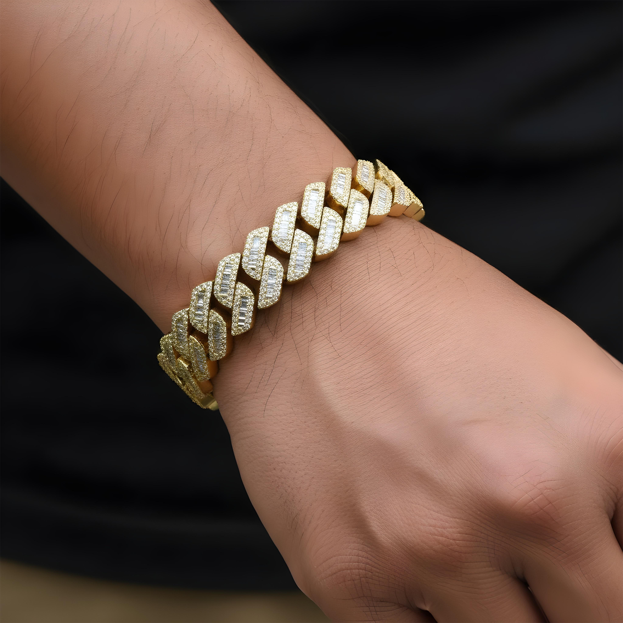 14K White Gold 13mm Baguette Diamond Cuban Link Bracelet 9.62ct