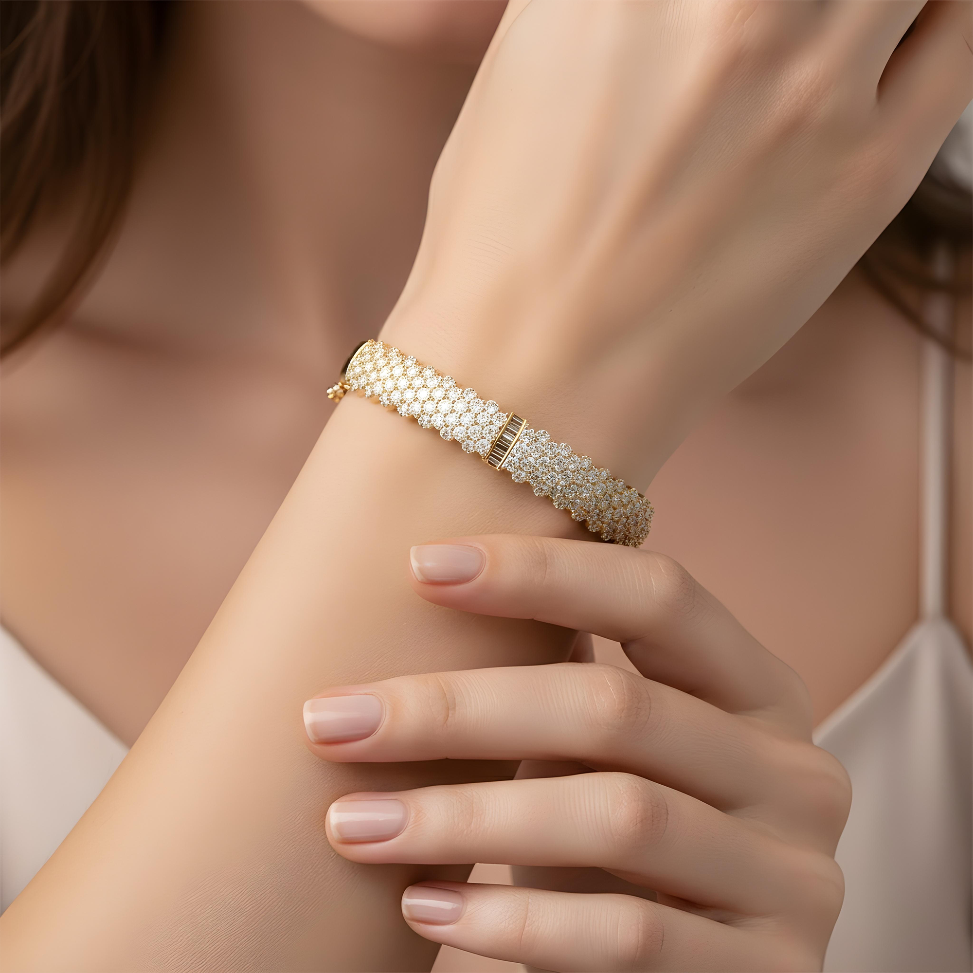 14K White Gold 4 Row Pave Set Round Diamond Bangle Bracelet 4.0ct
