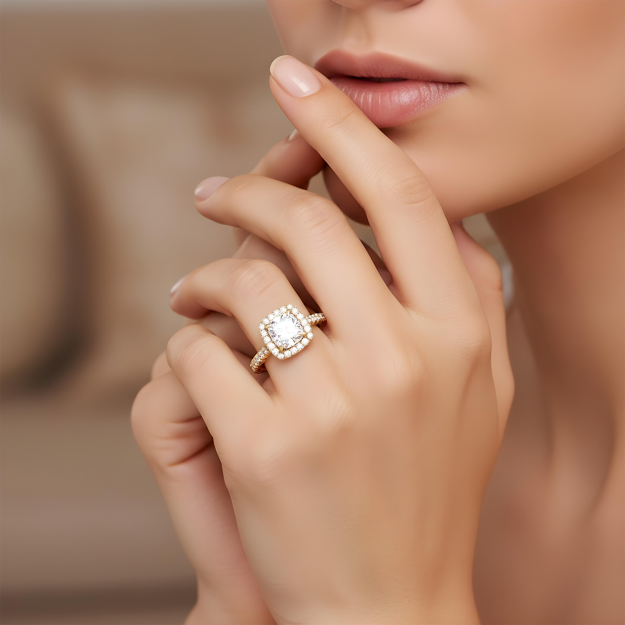18K Two Tone Rose Gold 2.0ct Cushion Diamond Engagement Ring 3.60ctw