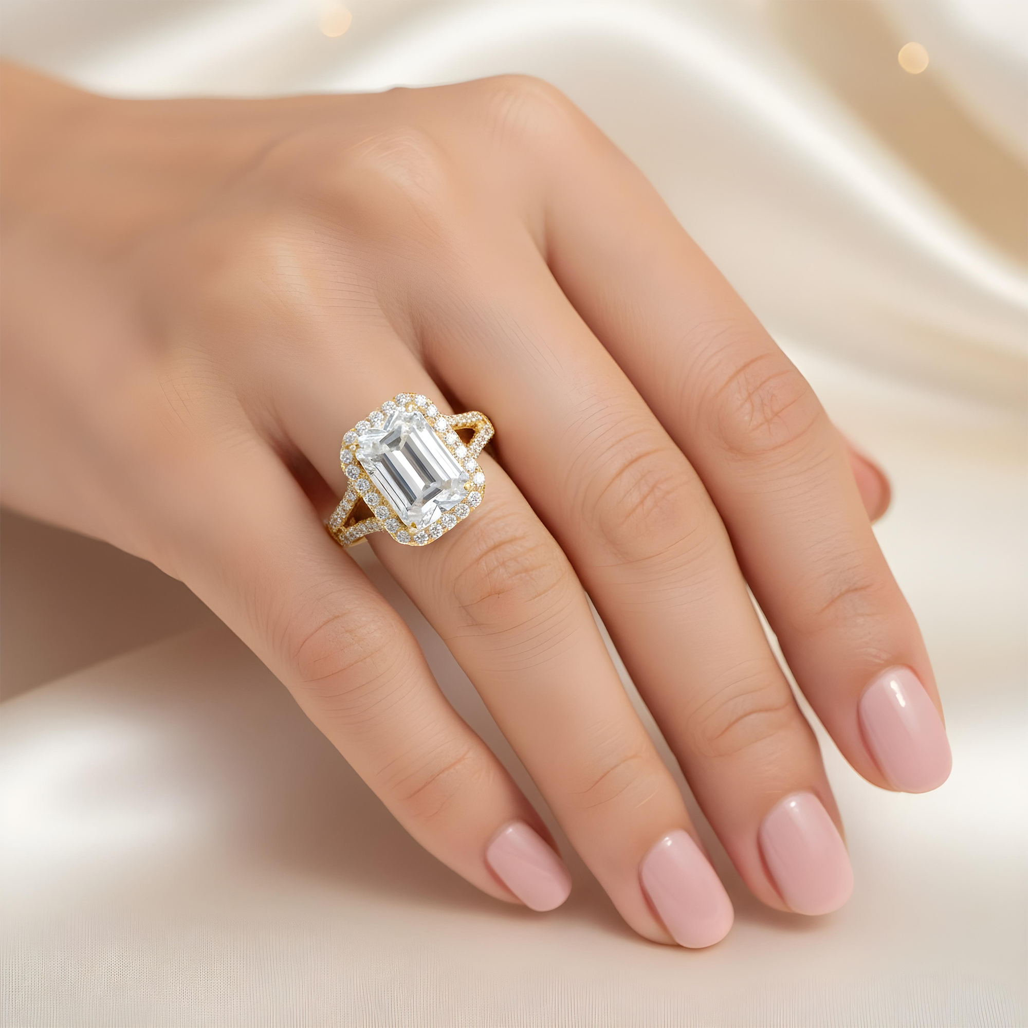 14K Rose Gold 3.5ct Emerald Cut Diamond Engagement Ring 4.07ctw