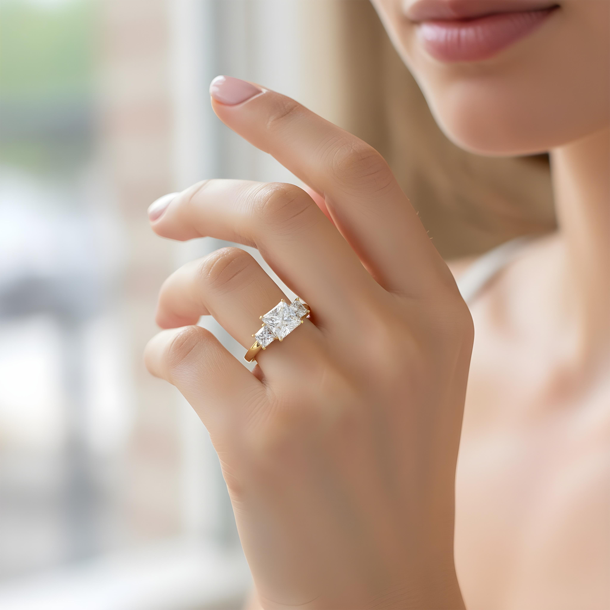 14K White Gold 3.10ct Princess Cut Diamond Engagement Ring 4.17ctw