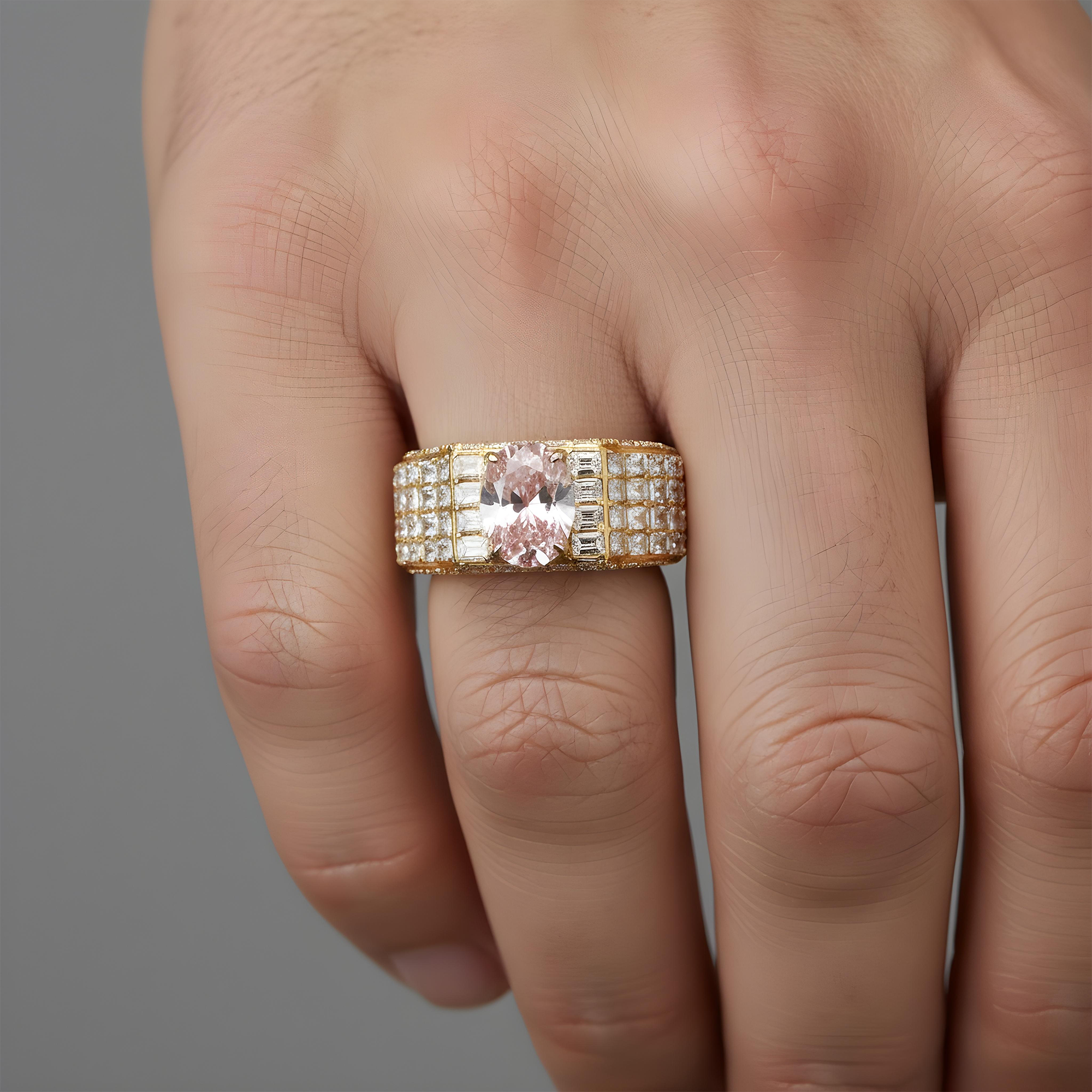 14K White Gold Emerald & Oval Cut Fancy Vivid Pink Diamond Ring 17.98ctw