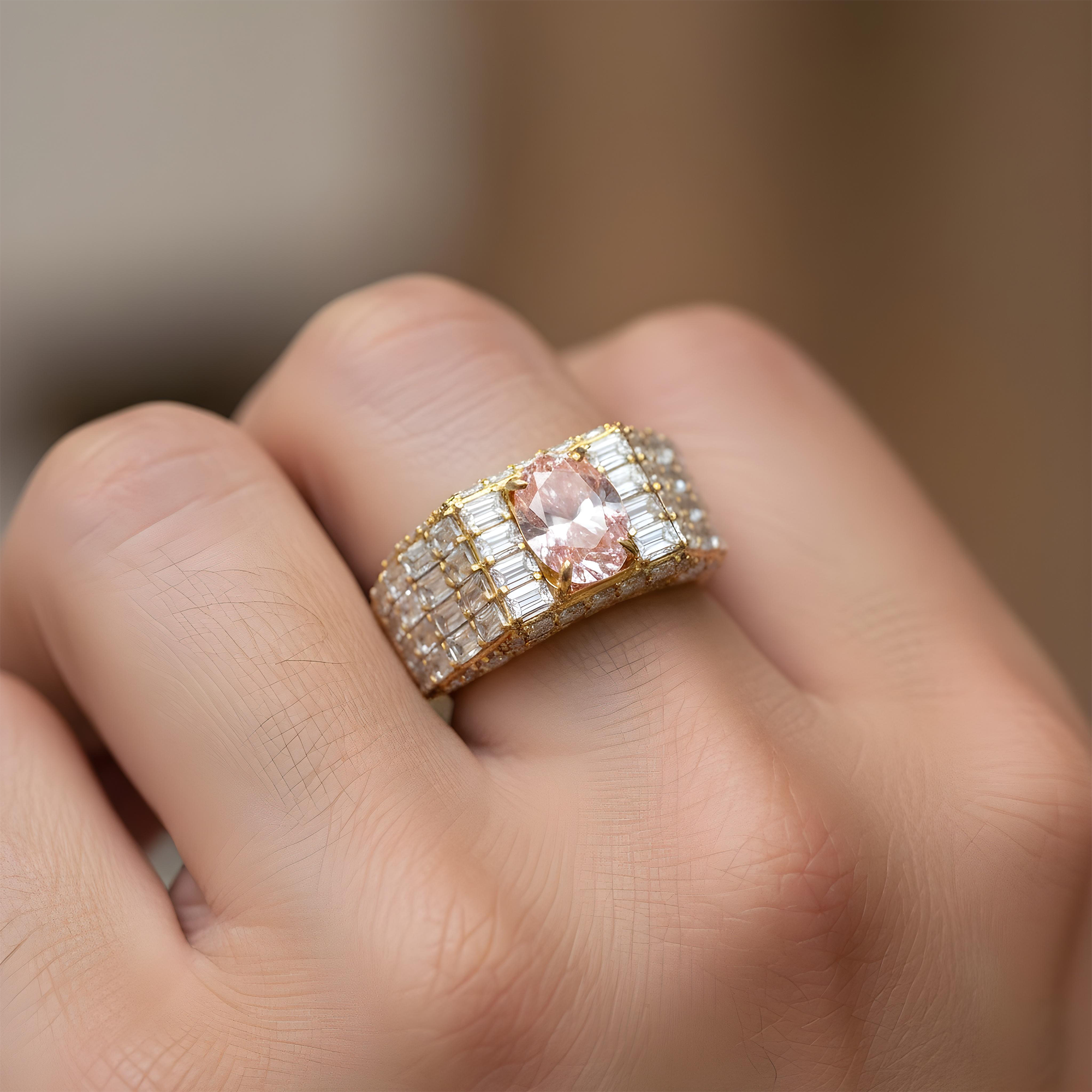 14K Rose Gold Emerald & Oval Cut Fancy Vivid Pink Diamond Ring 18.59ctw