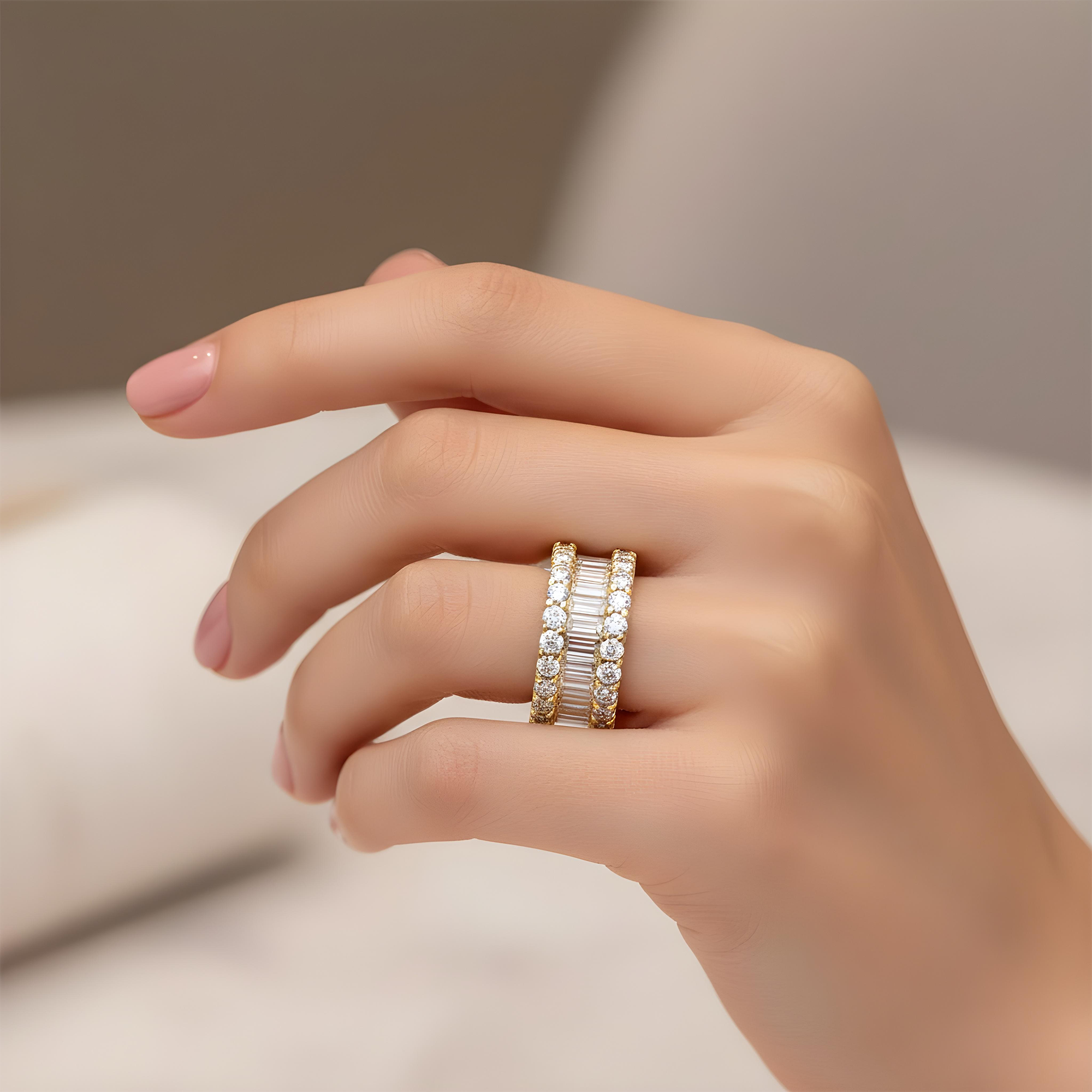 14K White Gold Baguette & Round Cut Diamond Eternity Ring 6.41ct (size 6-9)