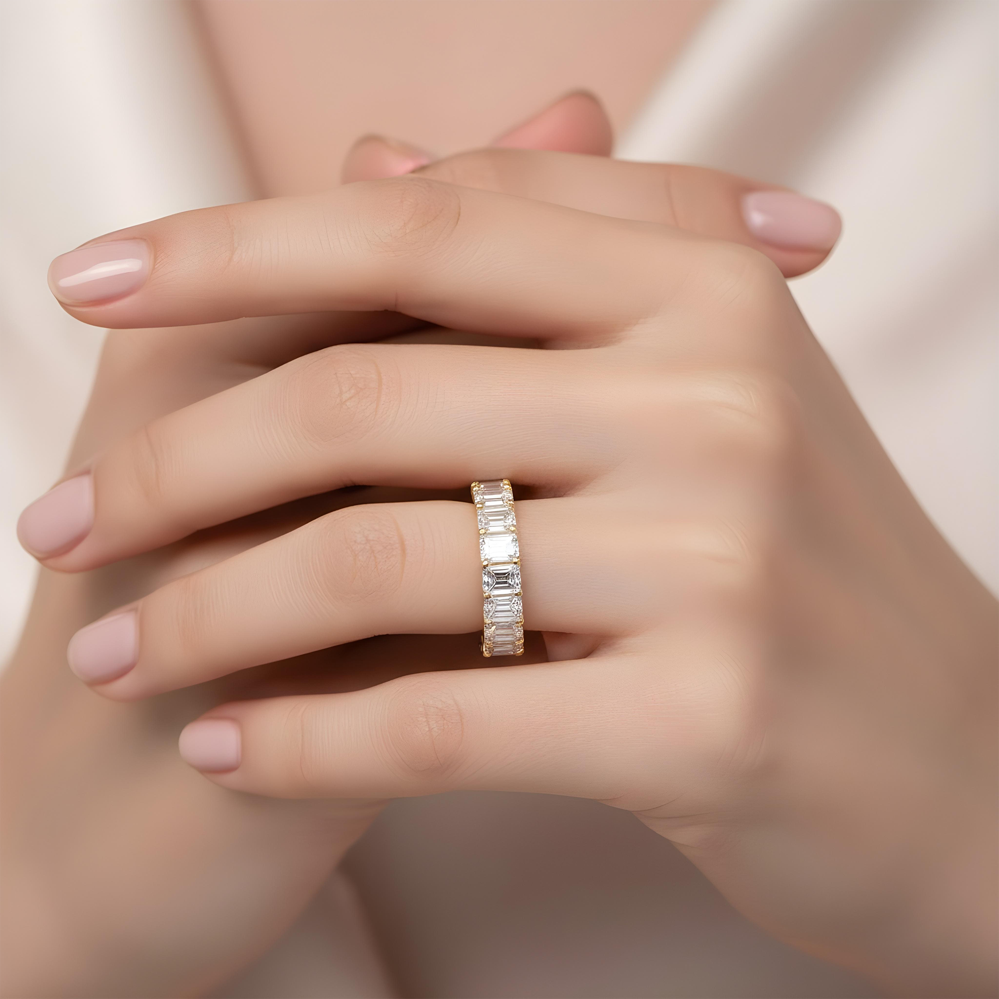 14K White Gold Emerald Cut Diamond Eternity Ring 6.29ct (size 5.75)