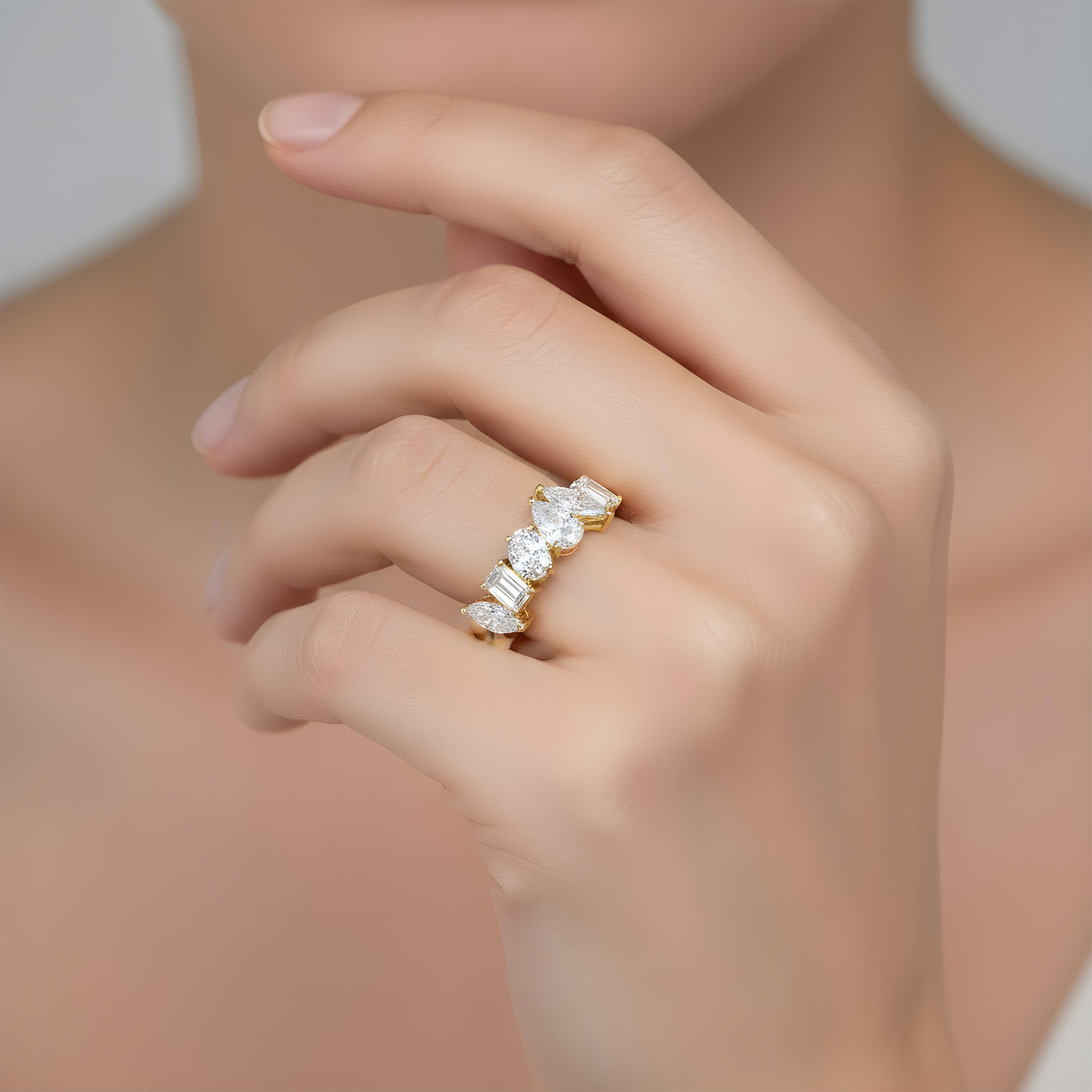 14K White Gold Multi Cut Diamond Halfway Eternity Ring 4.18ct