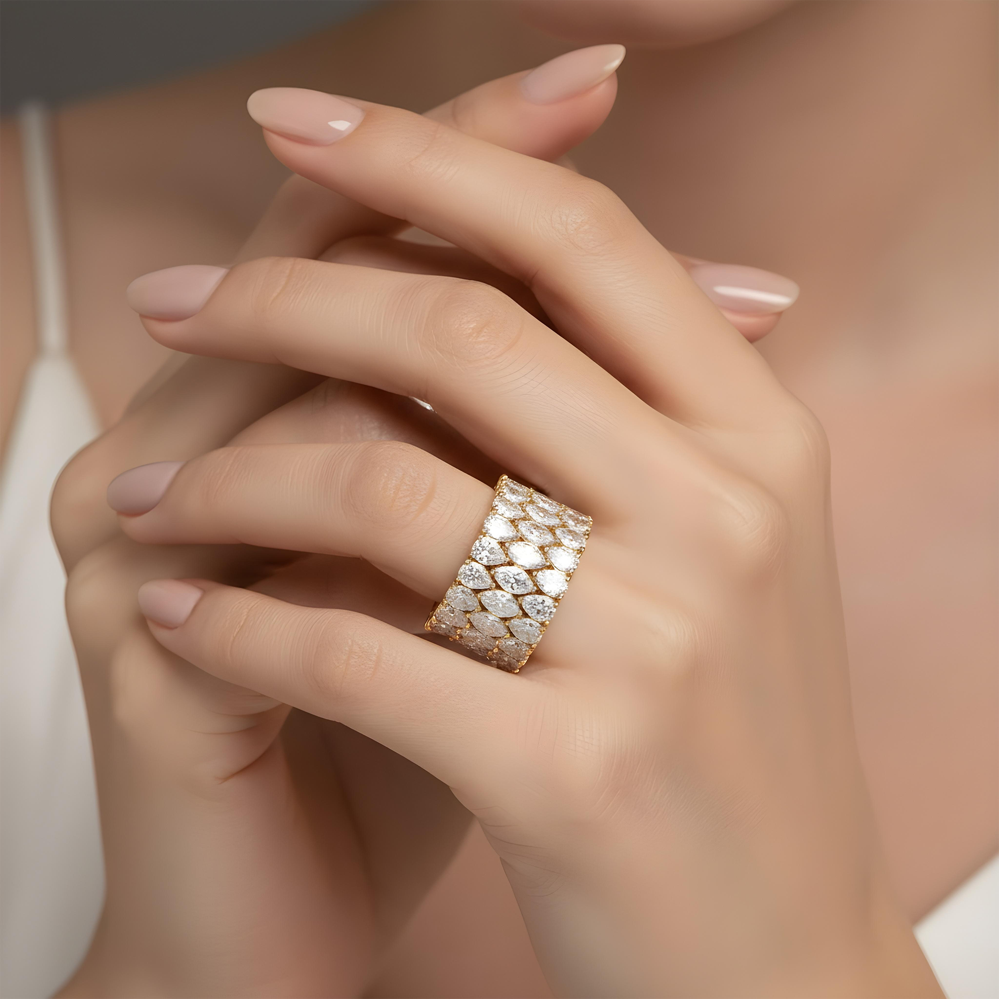 14K White Gold Marquise & Pear Diamond Stackable Eternity Rings 22.35ct (3 Piece Set)