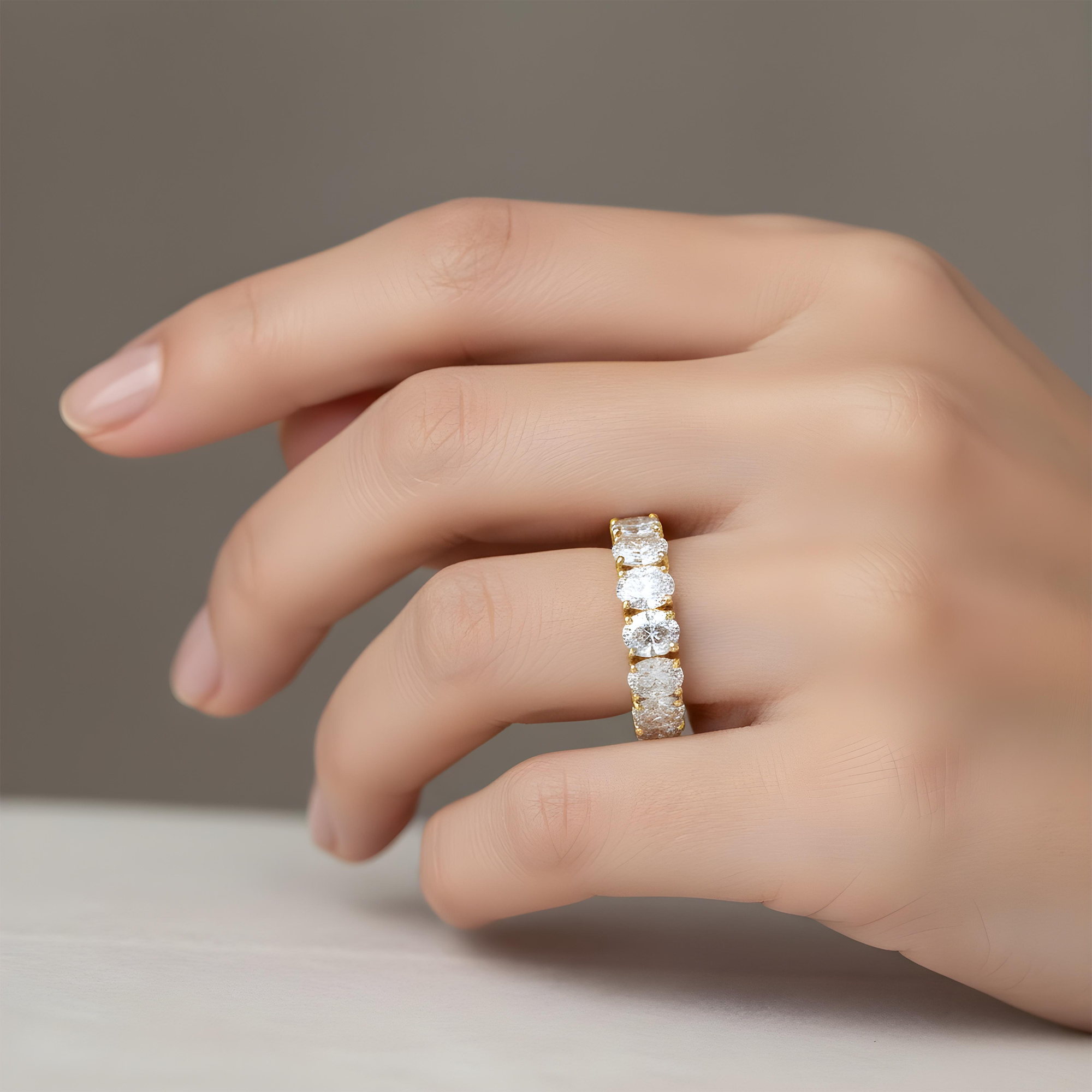 14K White Gold Oval Cut Diamond Half Eternity Ring 2.55ct