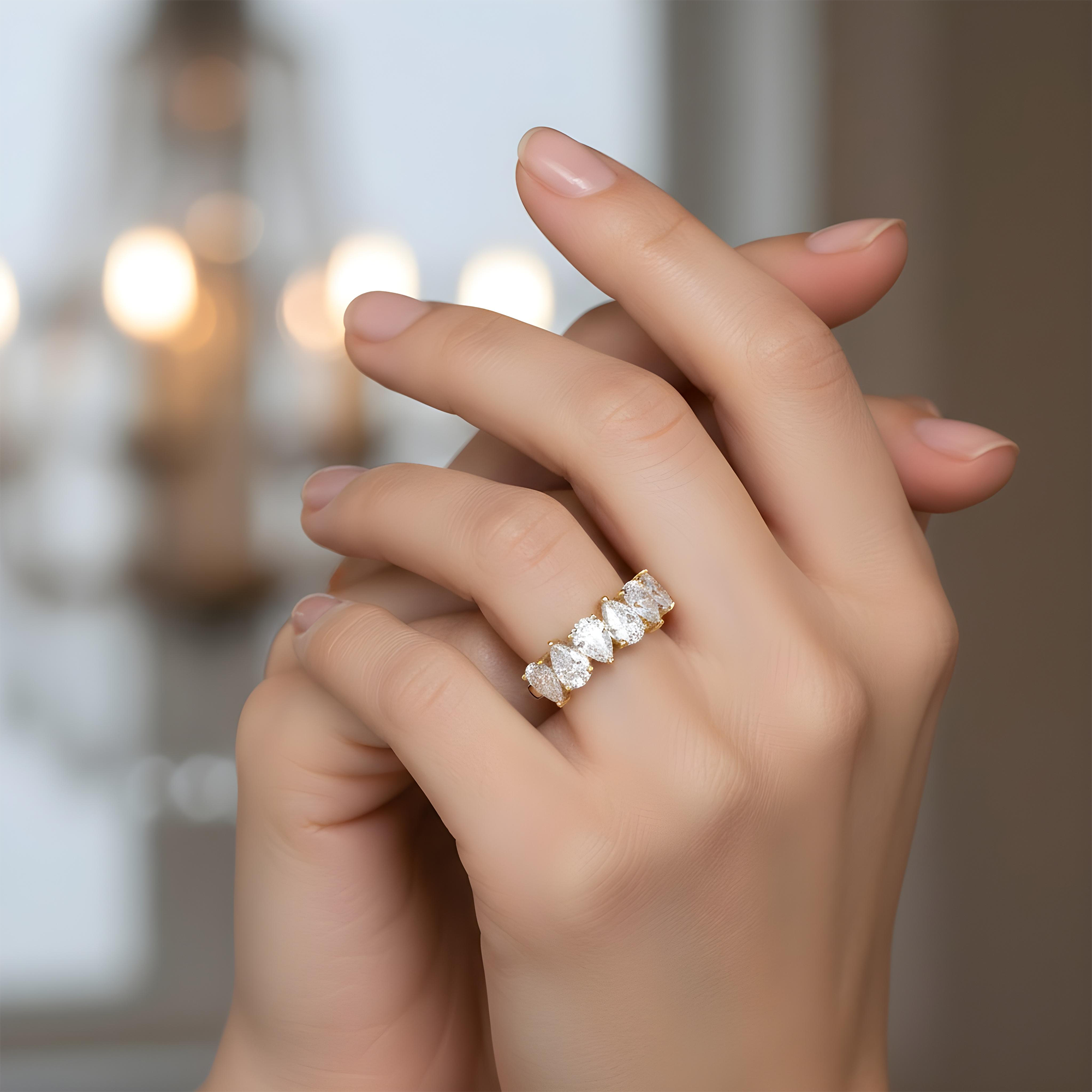 14K White Gold Pear Cut Diamond Half Eternity Ring 2.90ct