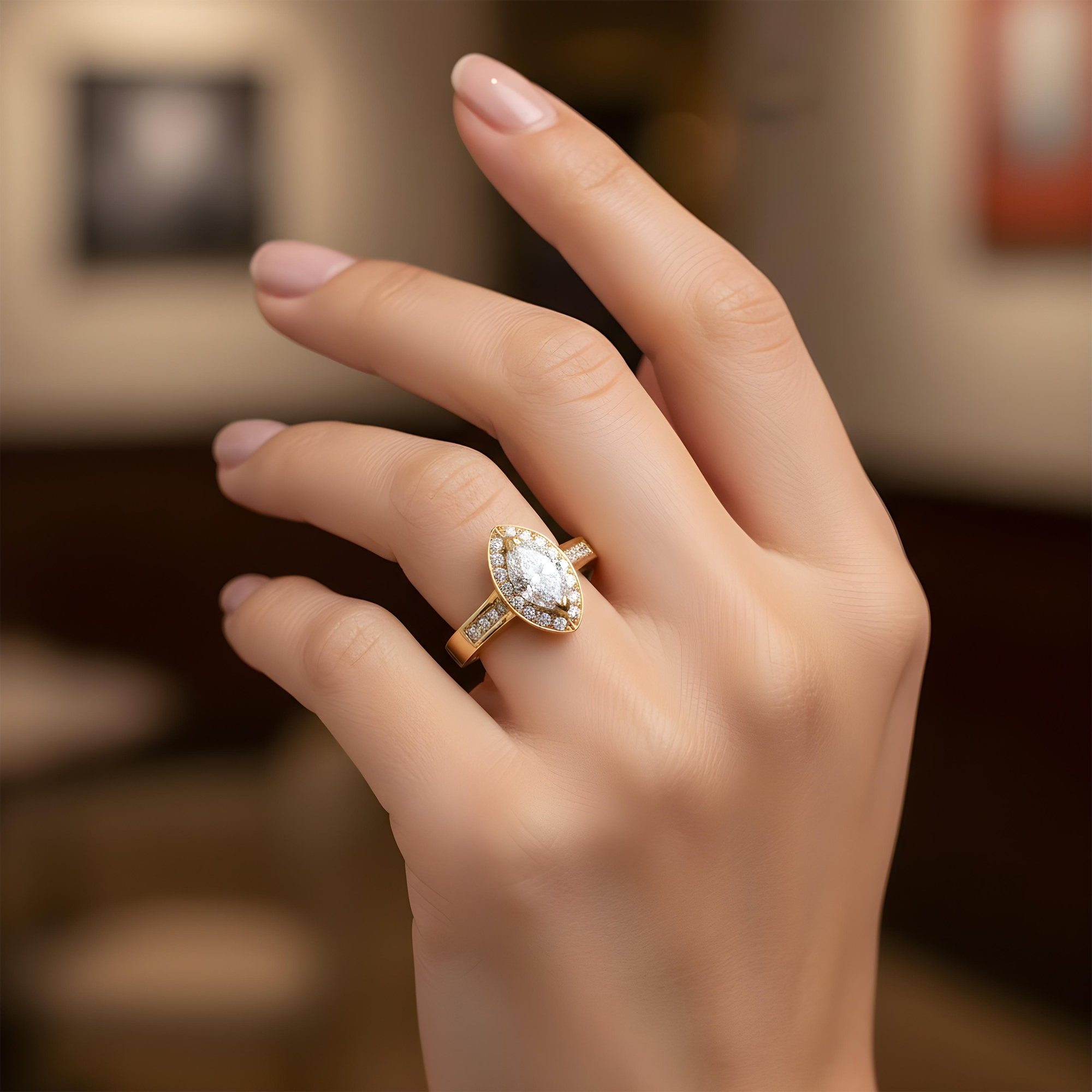 14K White Gold Marquise Cut Diamond Engagement Ring 1.98ct