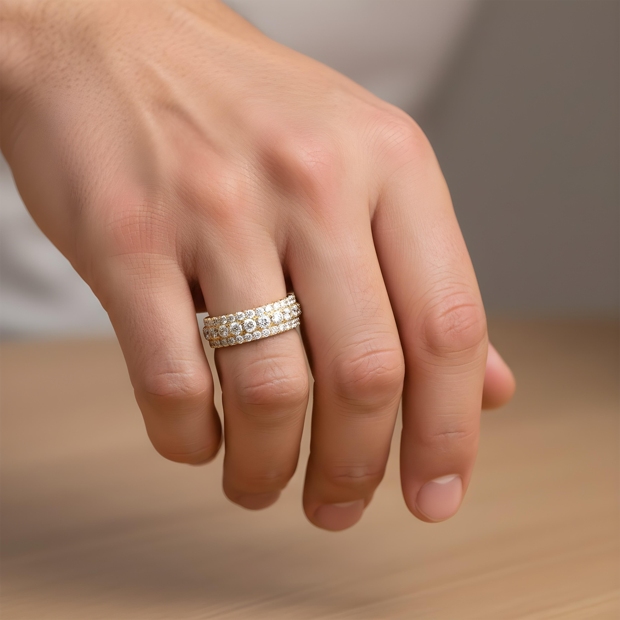 14K White Gold Triple Row Round Diamond Eternity Ring 7.52ct (Size 9.5)