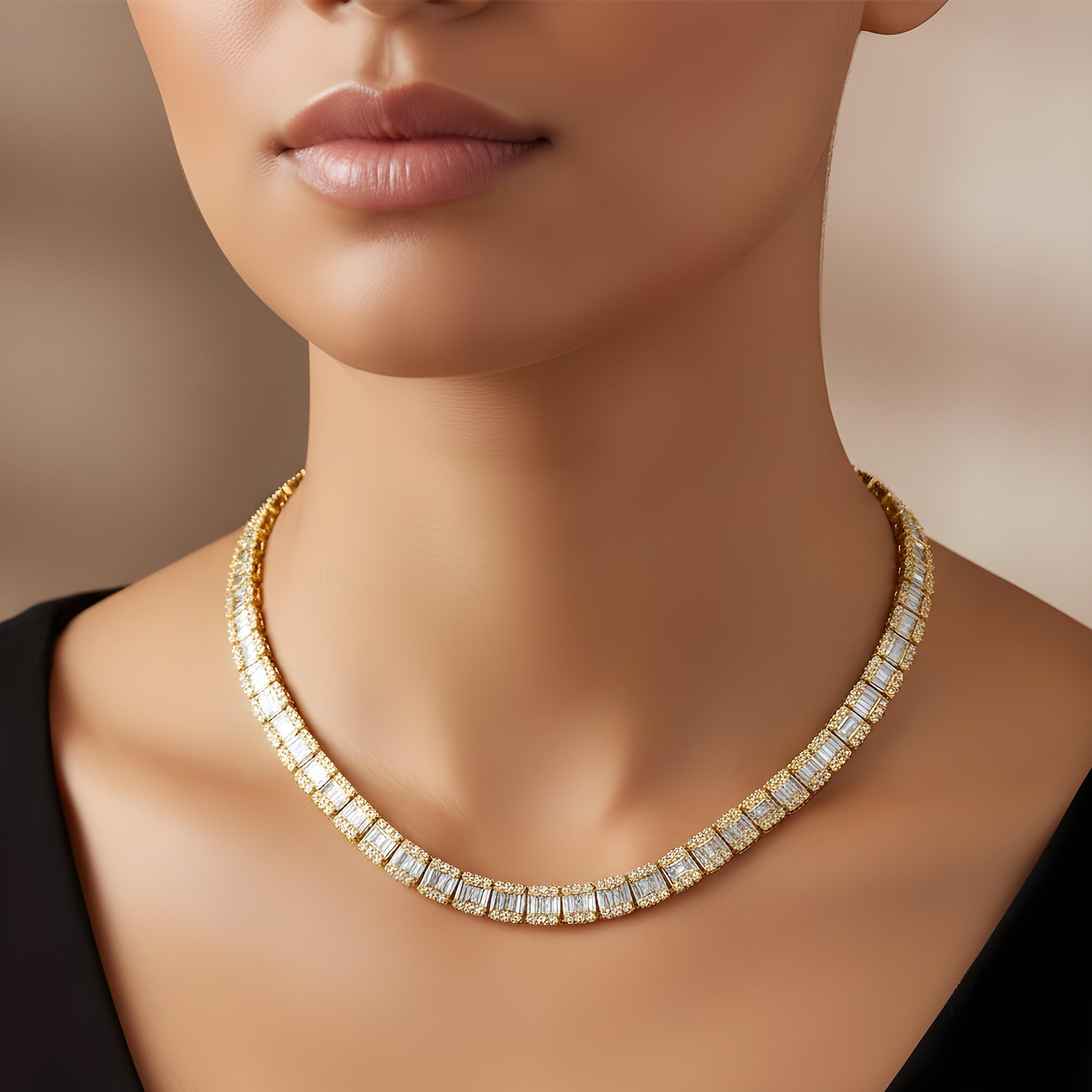 14K White Gold Baguette Diamond Chain 19.86ct