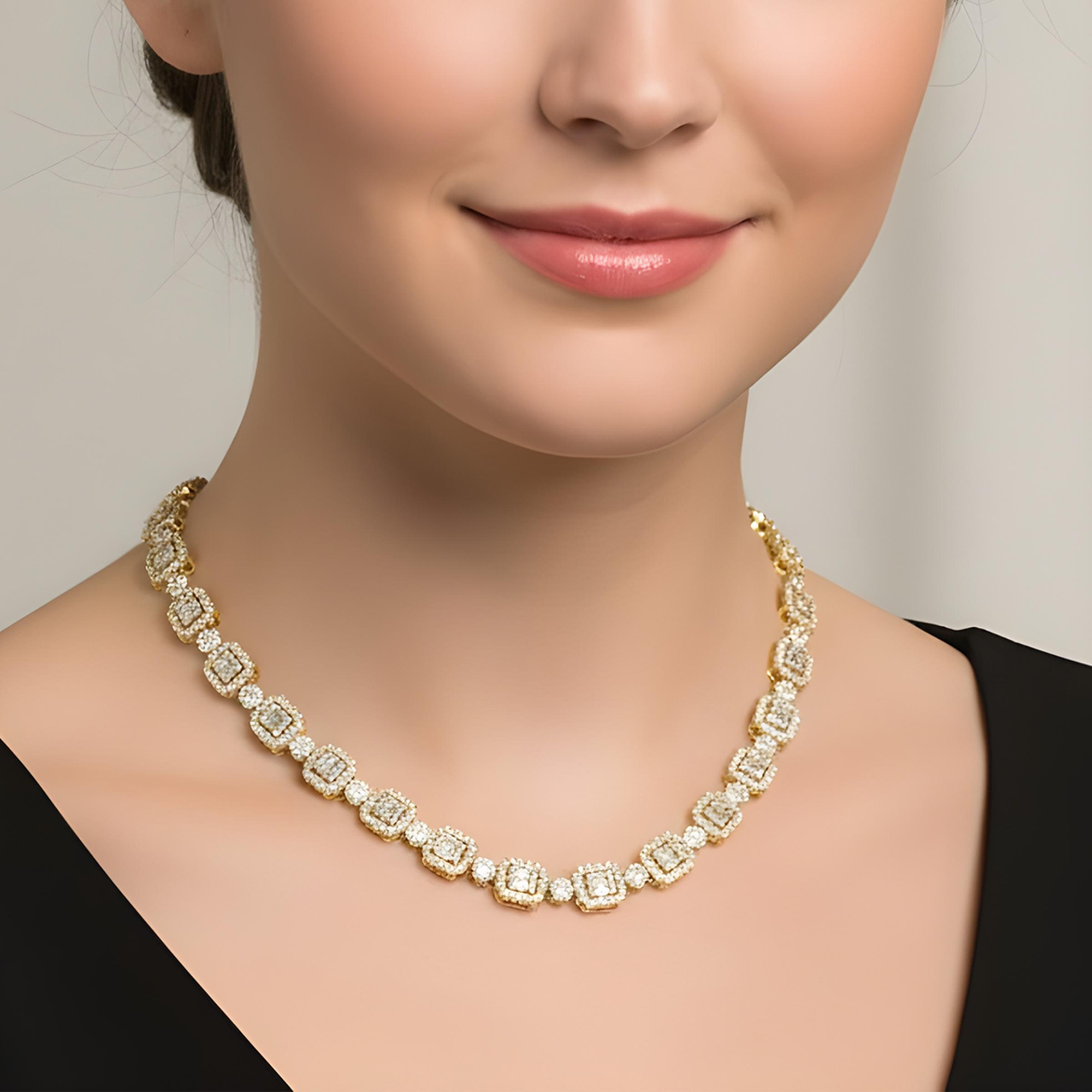 14K Rose Gold Round & Baguette Cut Diamond Tennis Chain 17.57ct
