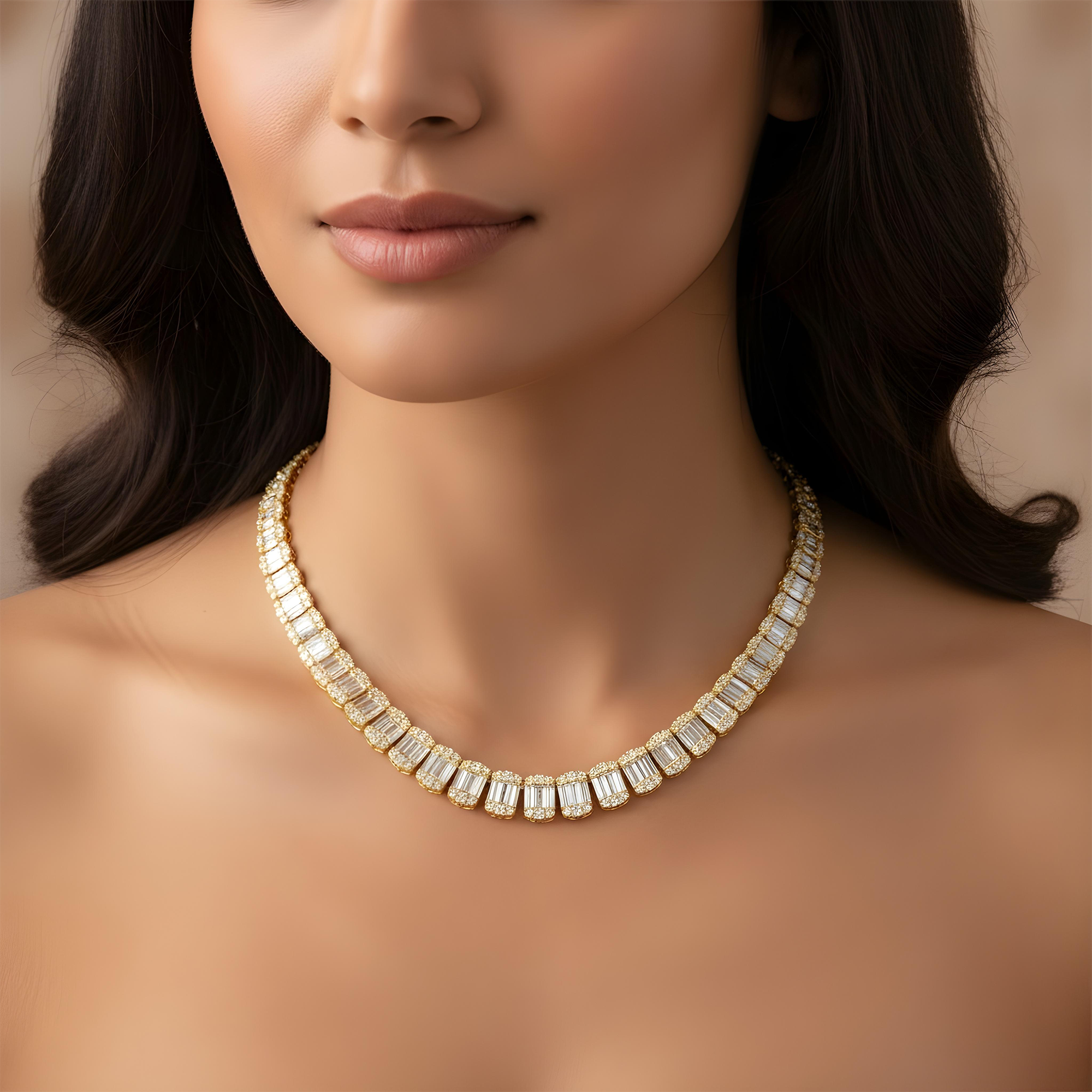 14K White Gold Graduated Baguette Diamond Chain 23.60ct