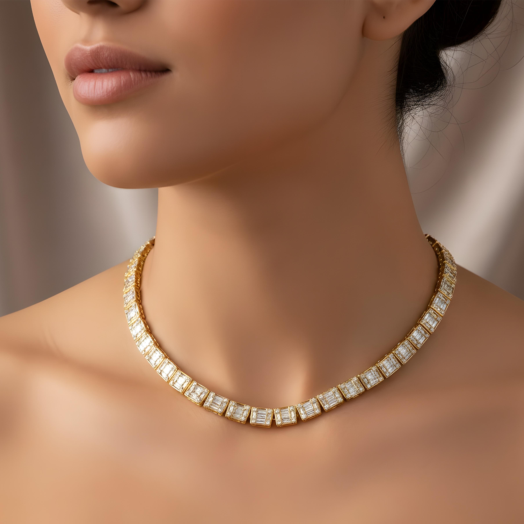 14K Rose Gold Round & Baguette Cut Diamond Chain 20.08ct