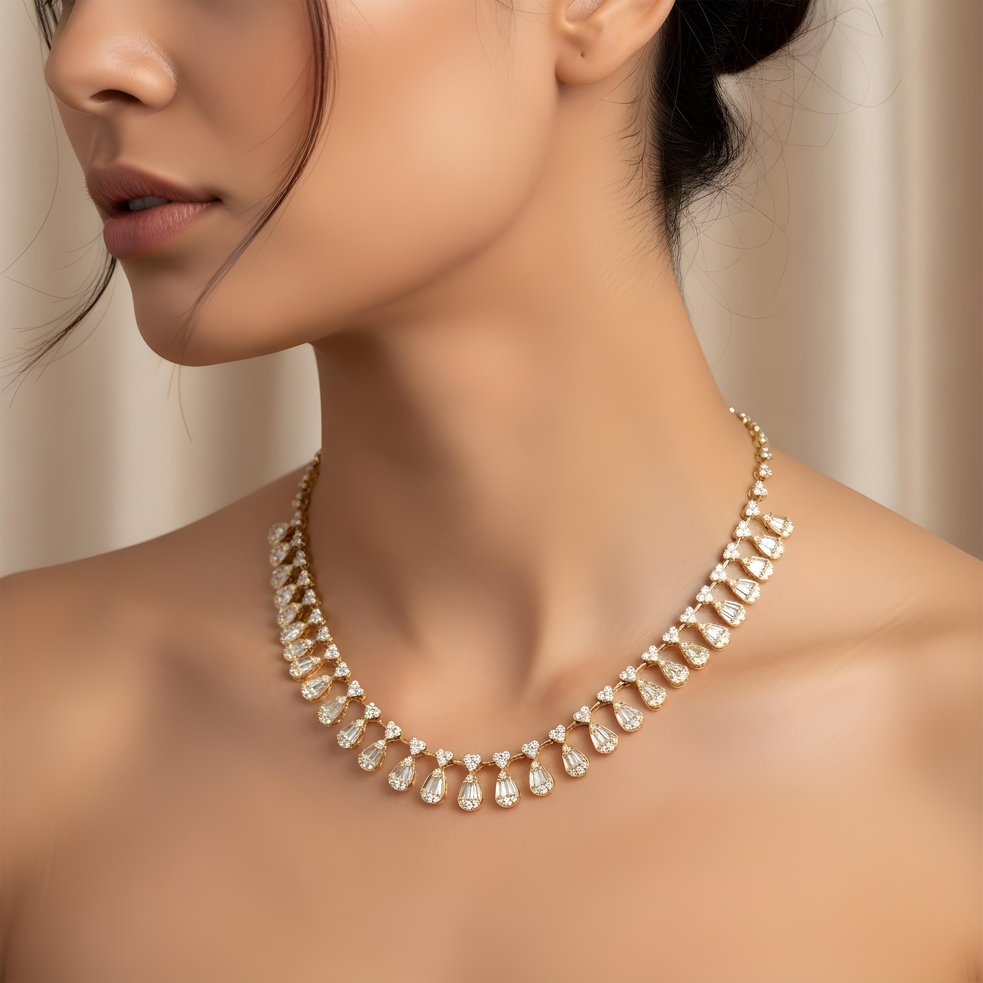 14K White Gold Pear Drop Diamond Necklace 15.25ct
