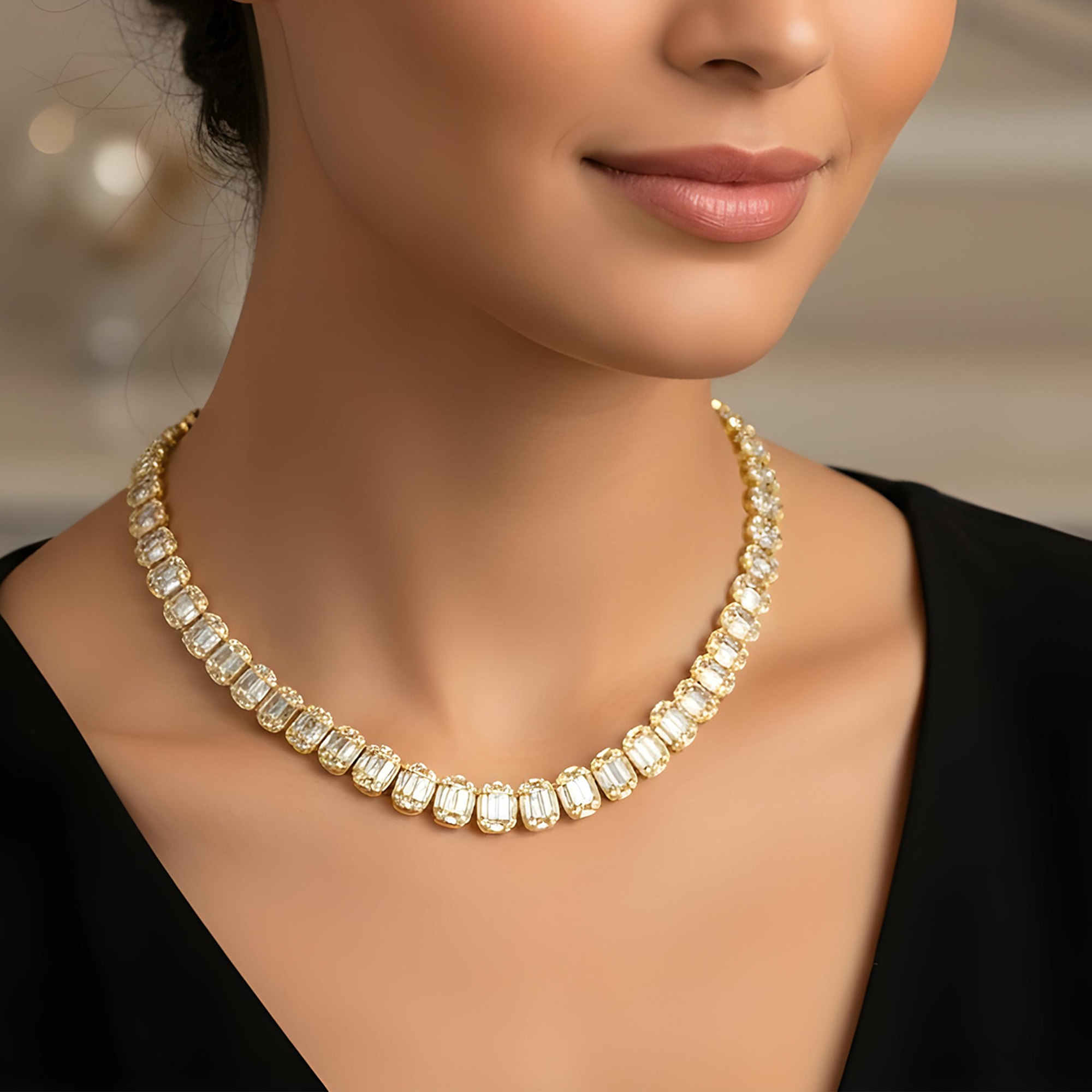 14K White Gold Graduated Baguette Diamond Chain 16.55ct
