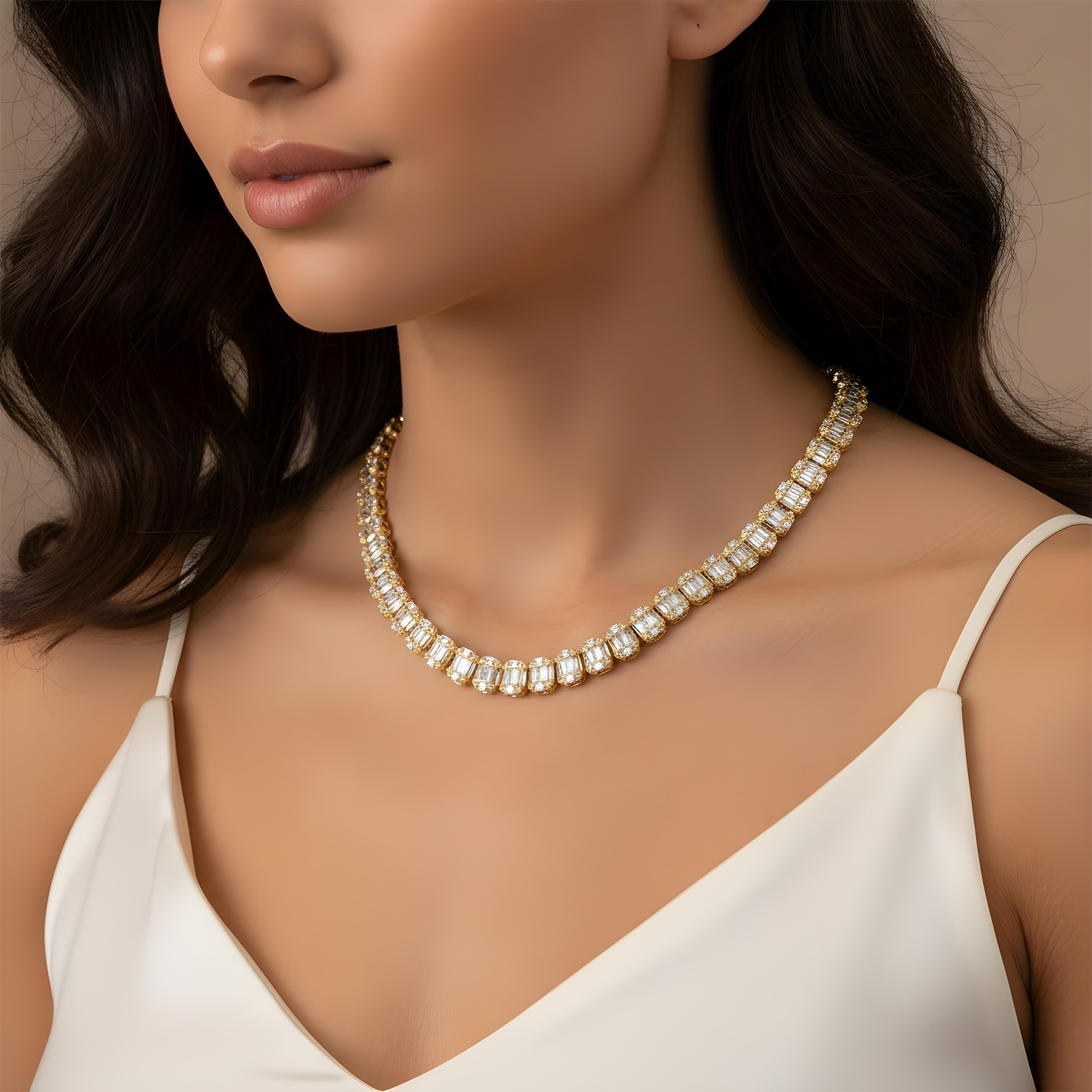 14K White Gold Baguette Diamond Chain 20.02ct