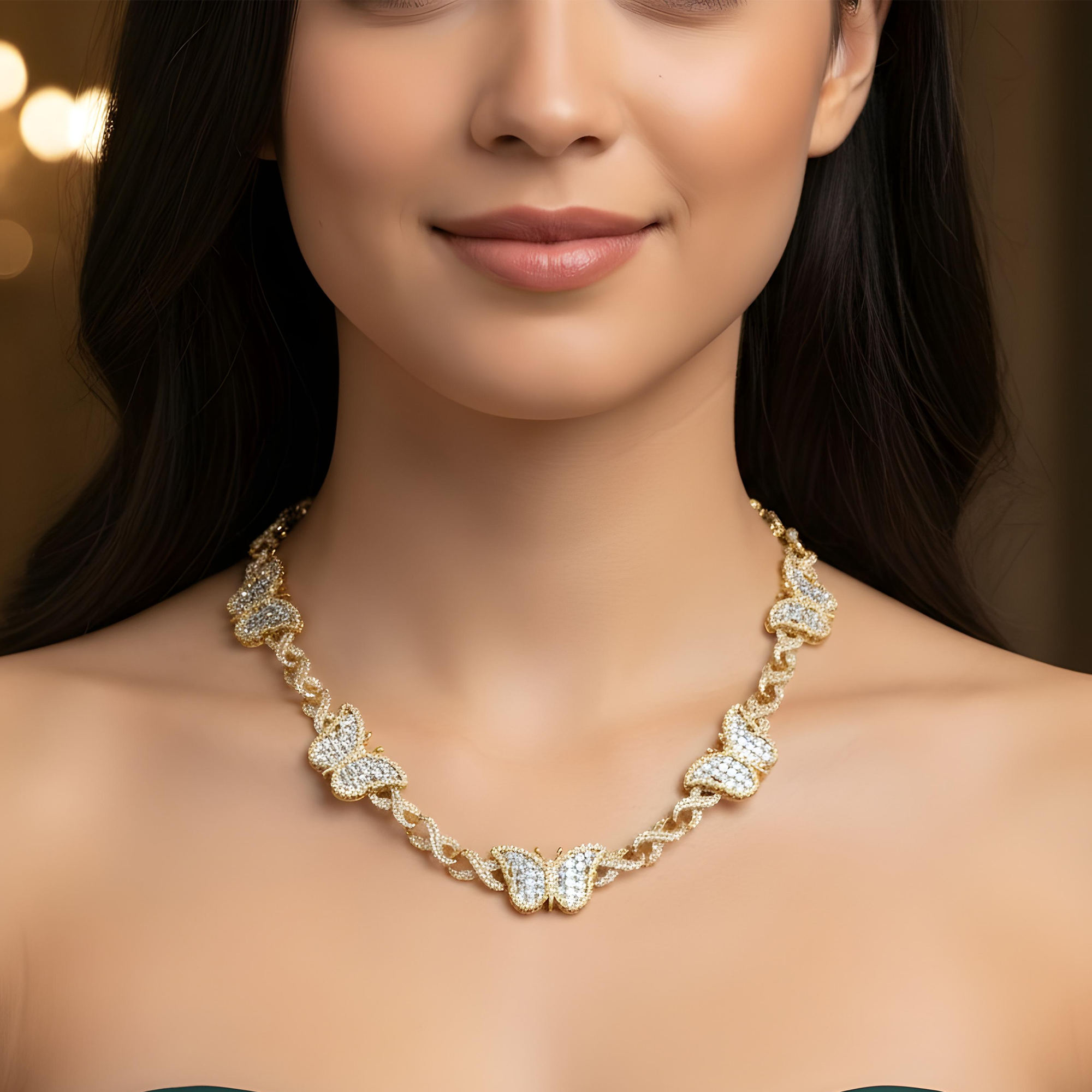 14K White Gold Asscher Cut Diamond Butterfly Infinity Link Necklace 25.18ct