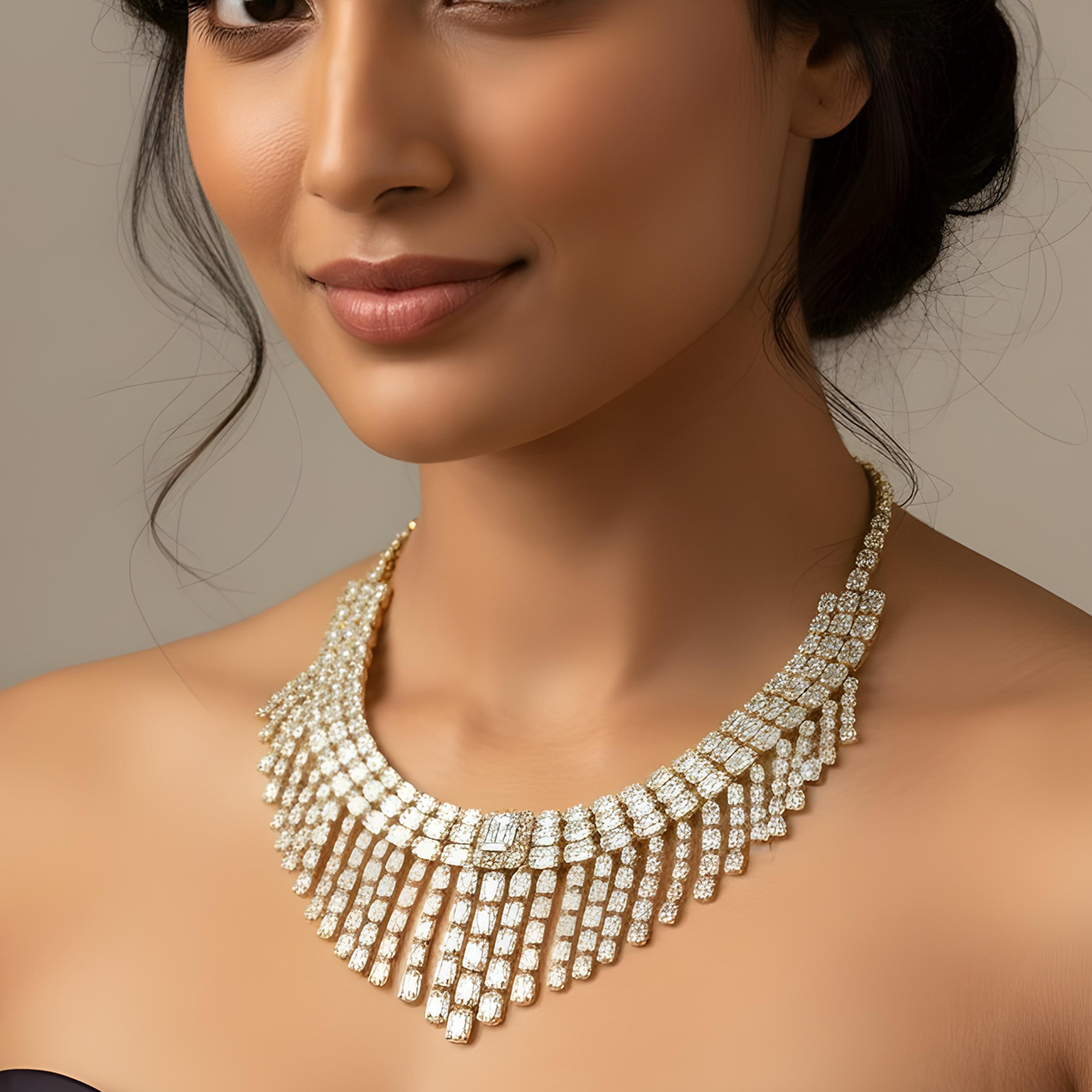 14K White Gold Diamond Chandelier Necklace 45.90ct