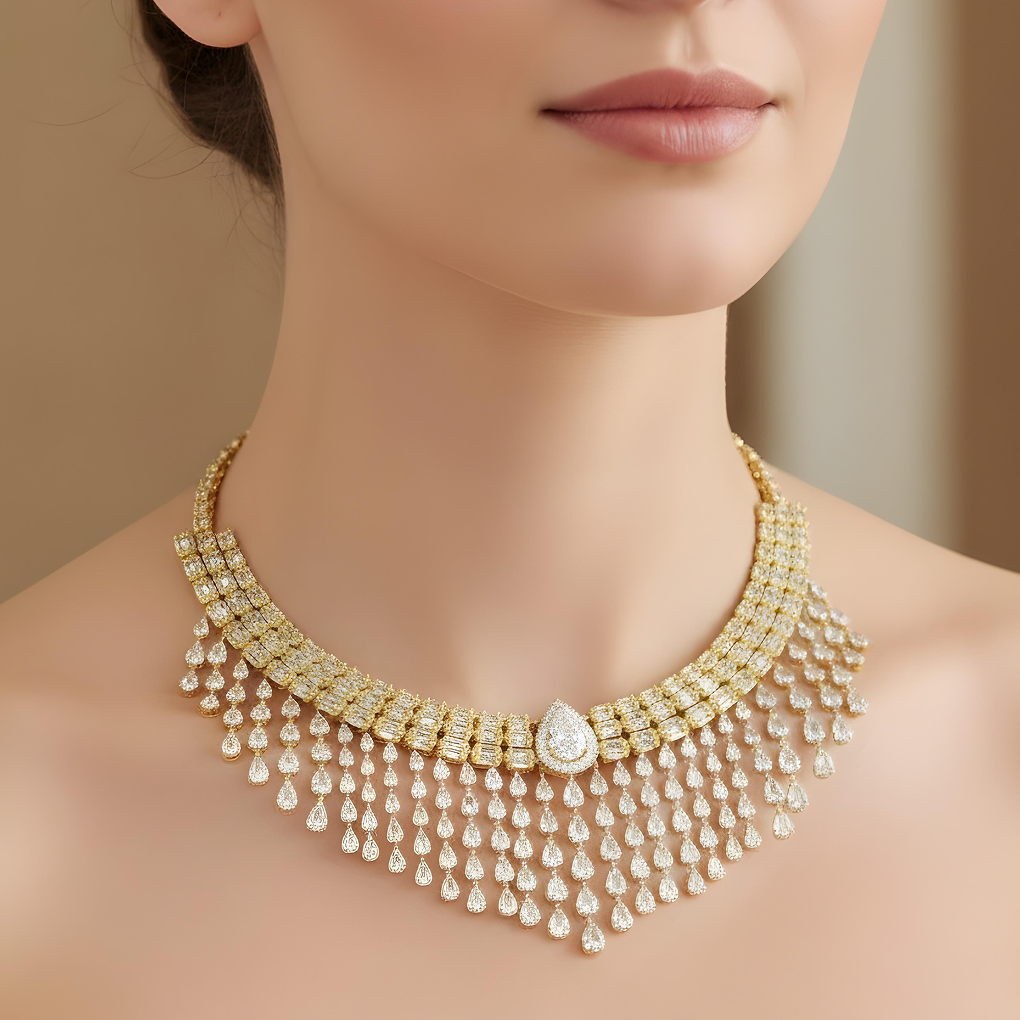 14K White Diamond Chandelier Necklace 43.82ct