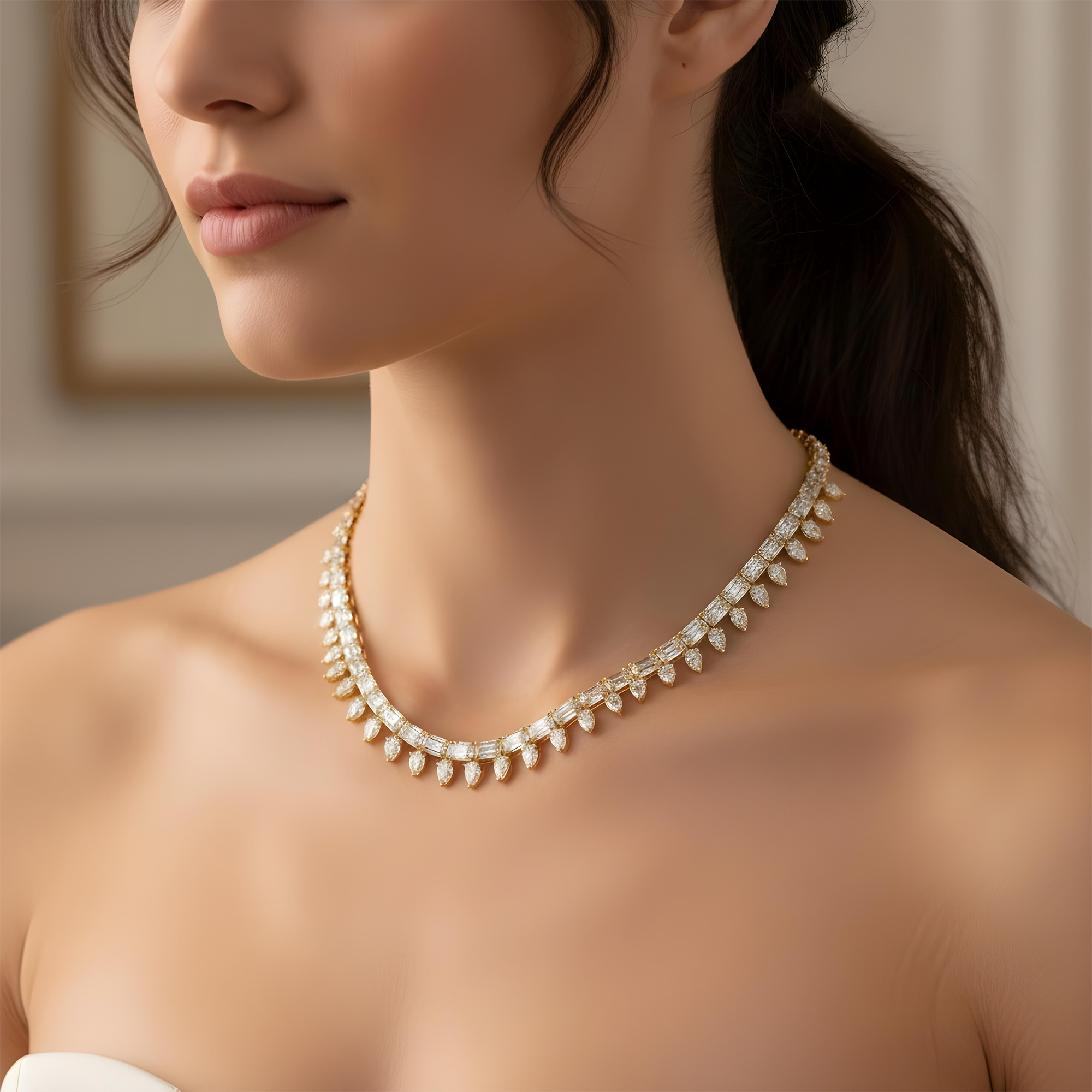 18K White Gold Radiant & Pear cut Diamond Necklace 118ct