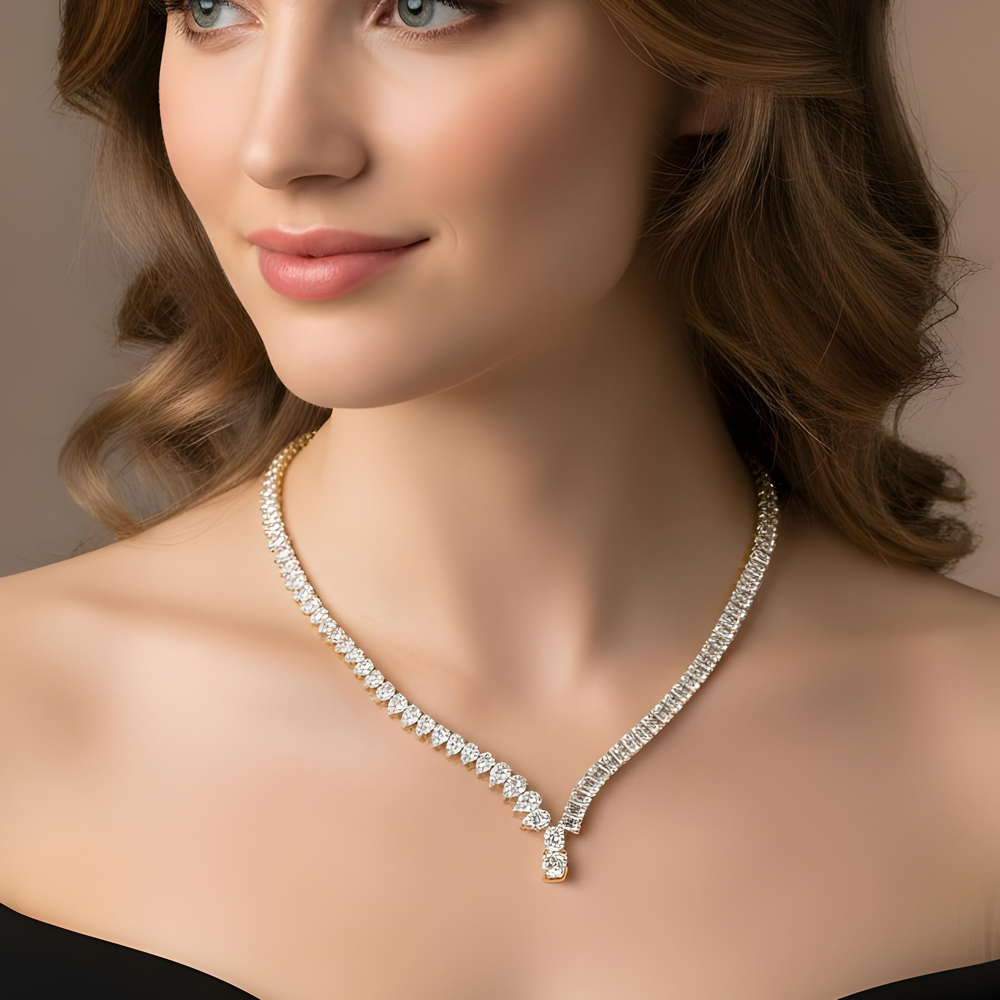 18K White Gold Pear & Emerald Cut Diamond Drop Necklace 62.37ct