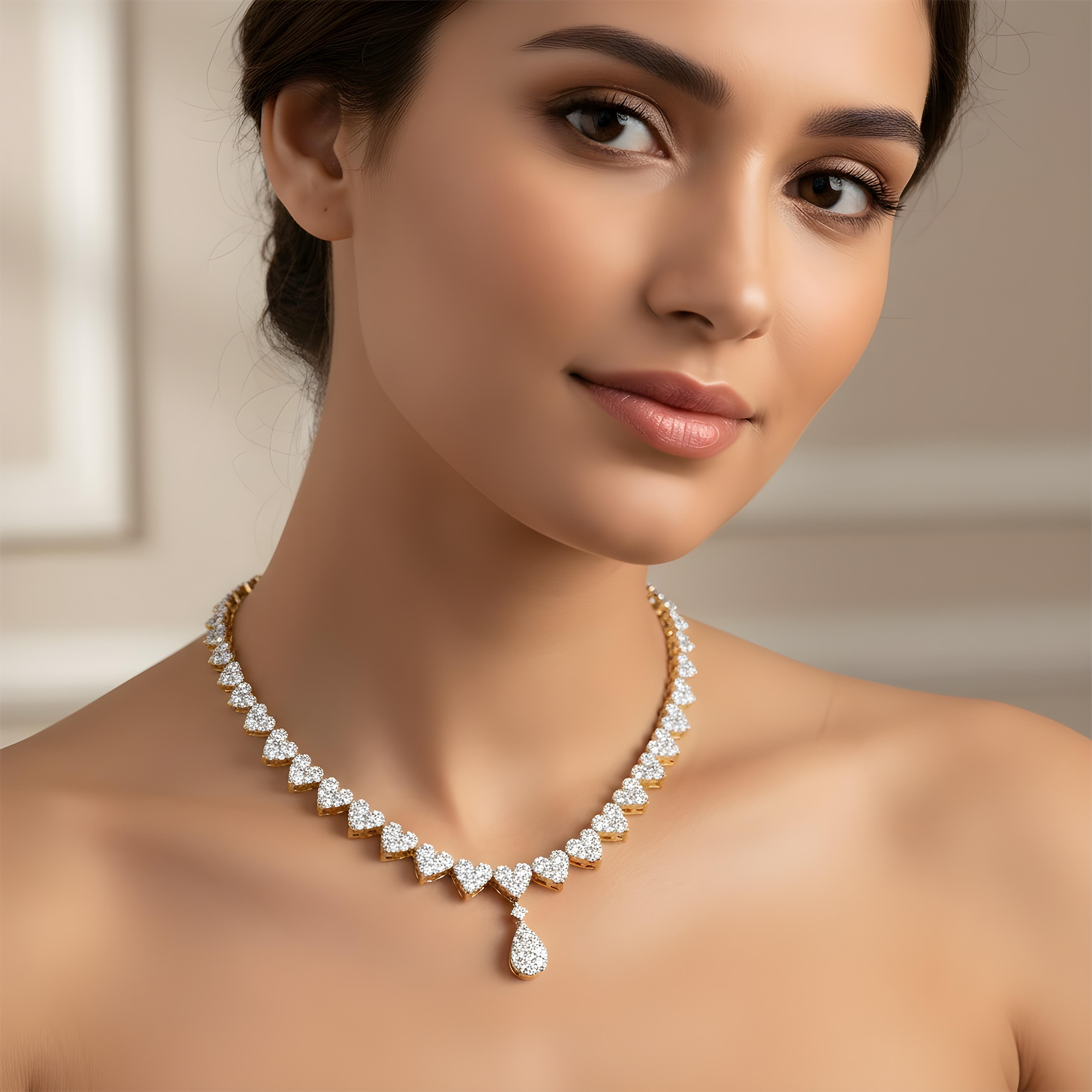 18K White Gold Multi Cut Diamond Drop Necklace 21.96ct