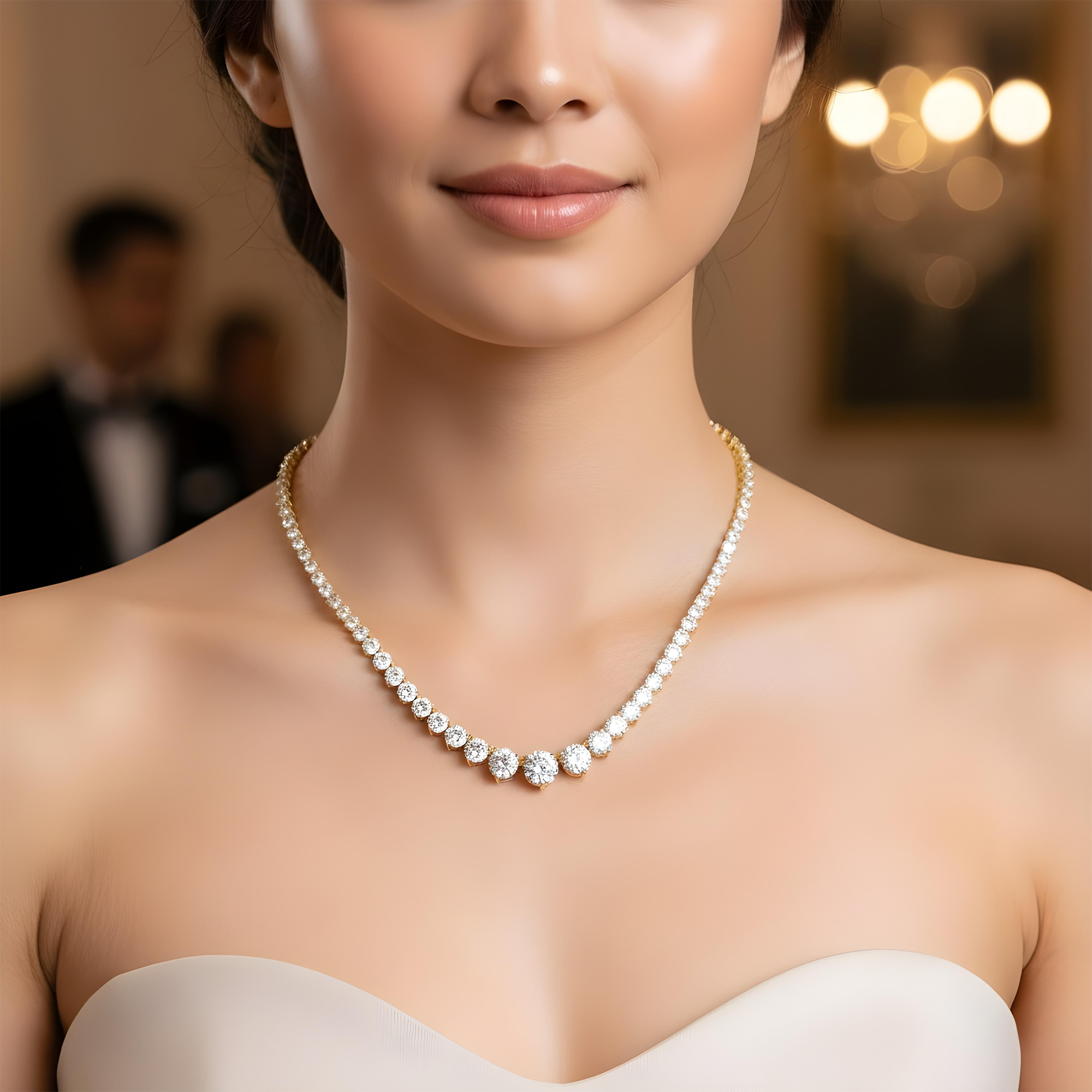 18K White Gold Graduated Diamond Tennis Chain 26.17ct
