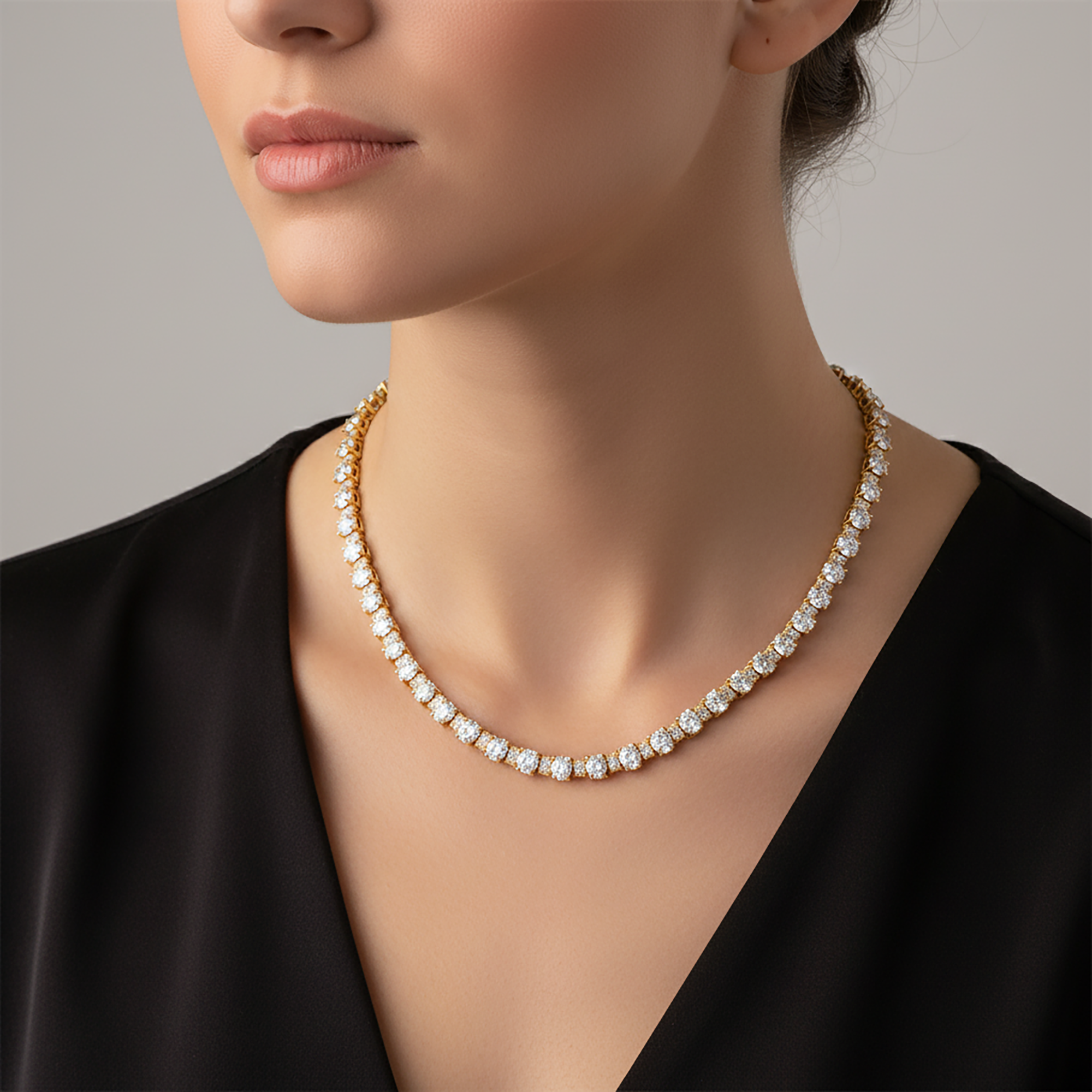 14K White Gold Full Oval Cut Diamond Chain 43.56ct