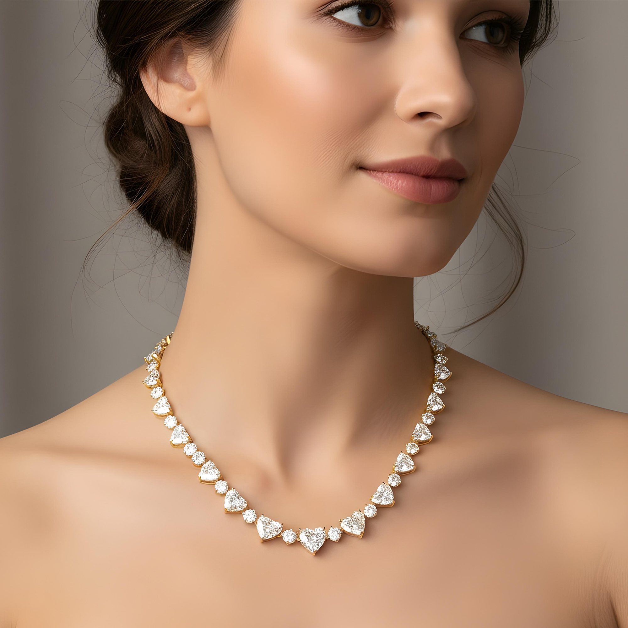 IGI 14K White Gold Graduated Heart & Round Cut Diamond Necklace 61.30ct