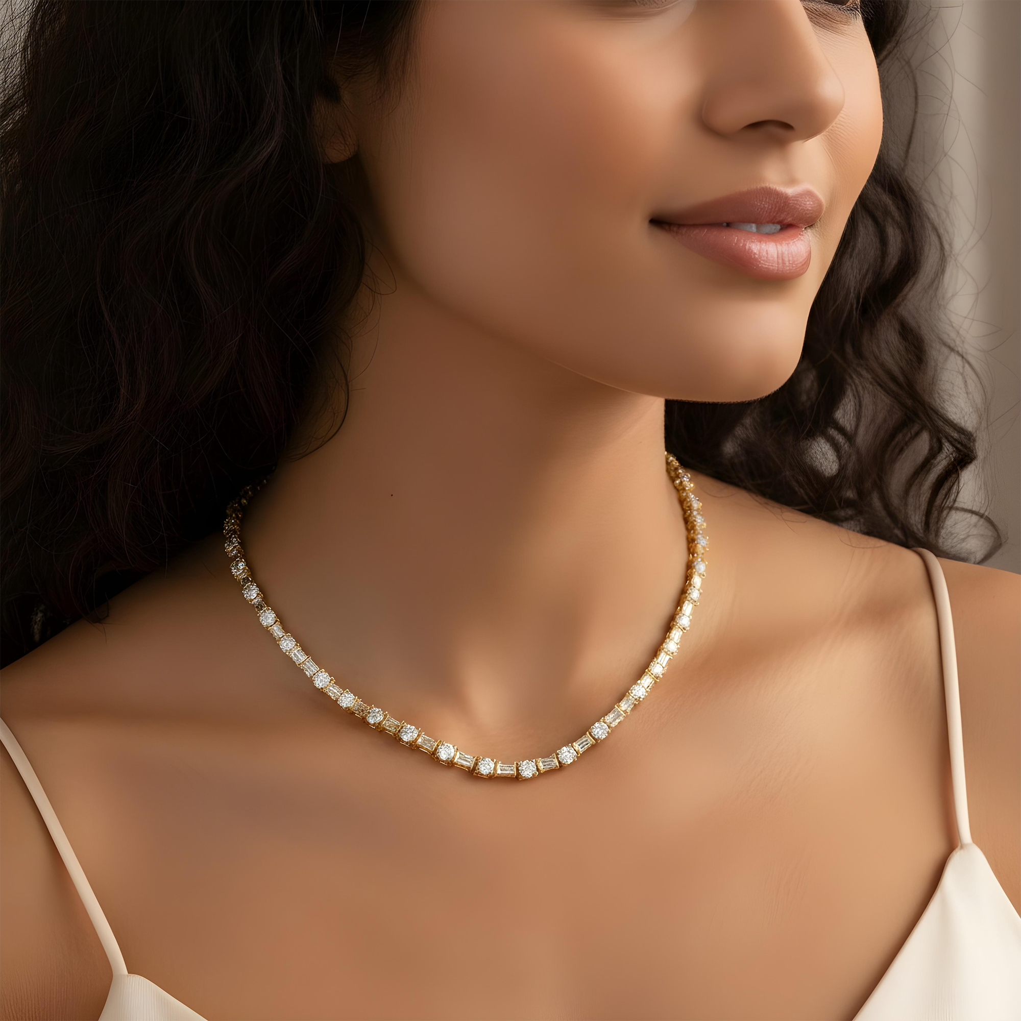 14K White Gold Round & Emerald Cut Diamond Tennis Chain 40.22ct