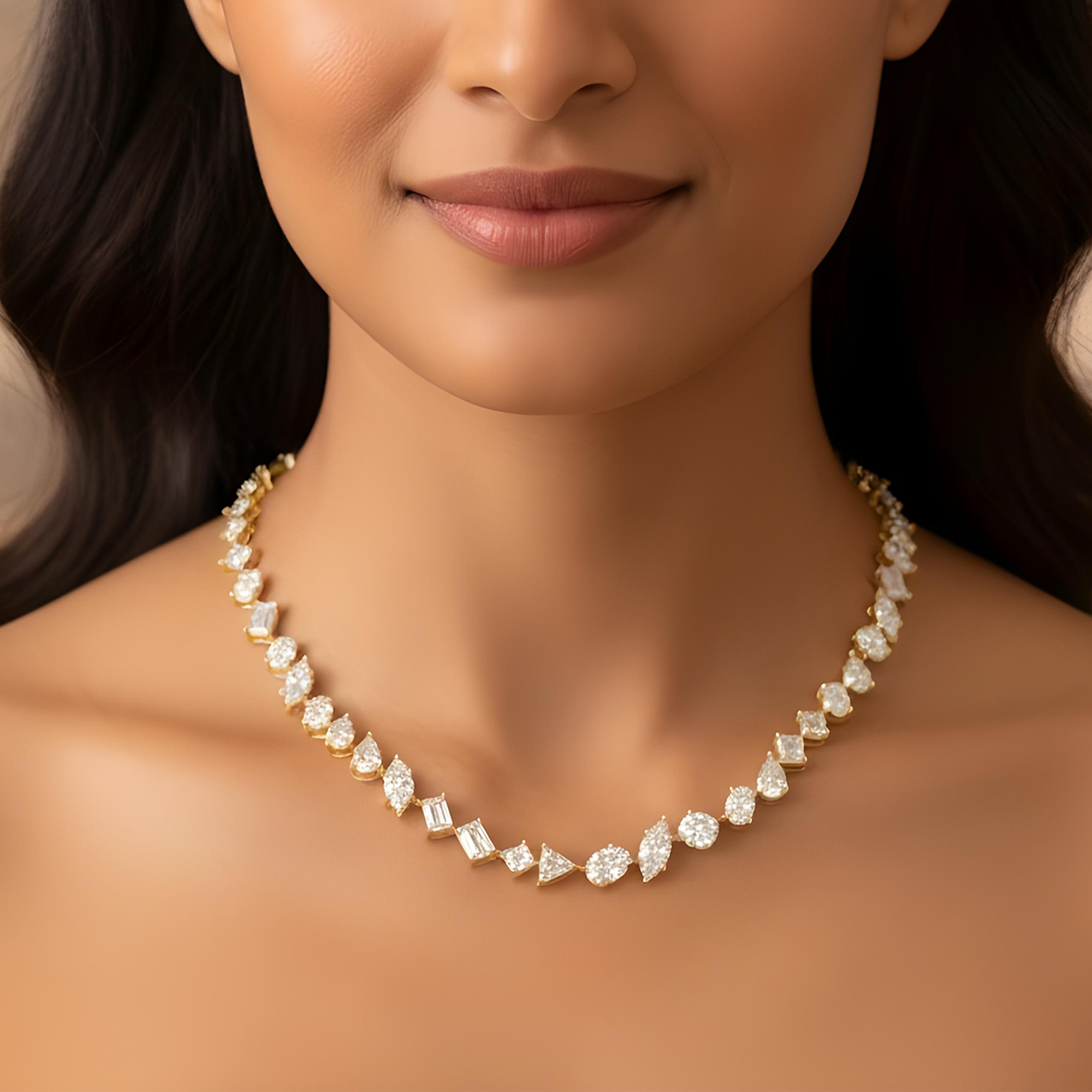14K White Gold Multi Cut Diamond Necklace 70.71ct