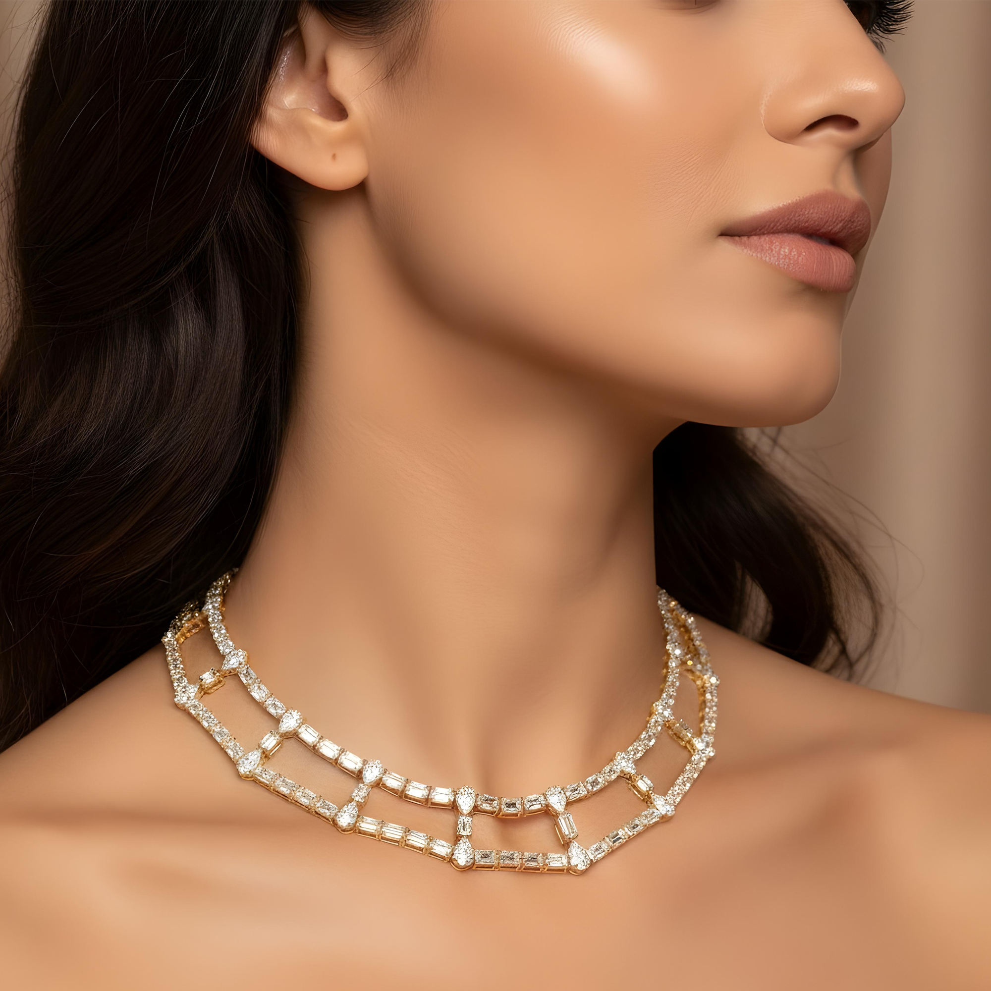18K White Gold Emerald & Pear Cut Diamond Drop Necklace 77.98ct