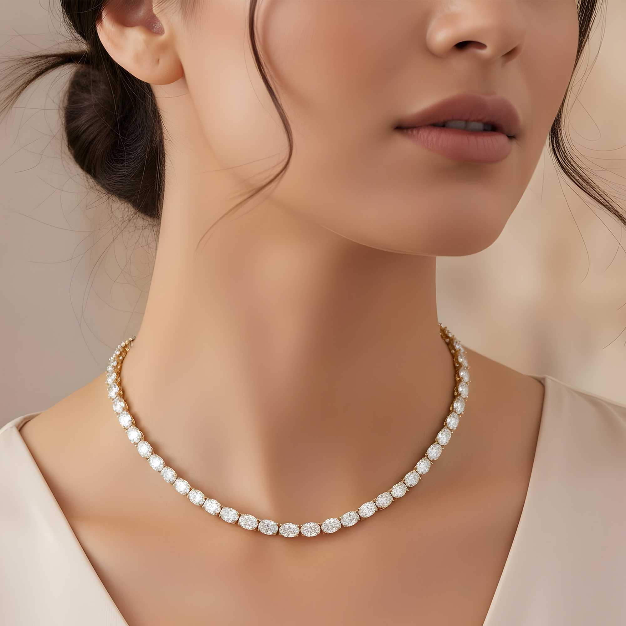 14K White Gold Oval Cut Diamond Chain 53.90ct